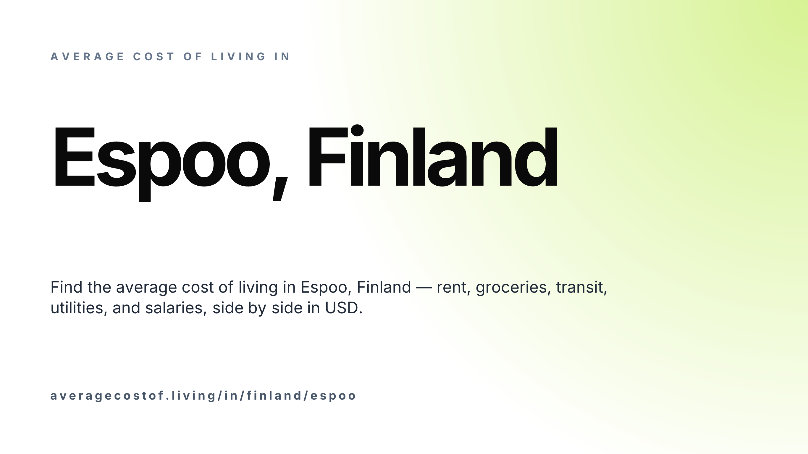 Cost of living in Espoo, Finland — monthly rent, food, transport, utilities, and salary breakdown in USD.