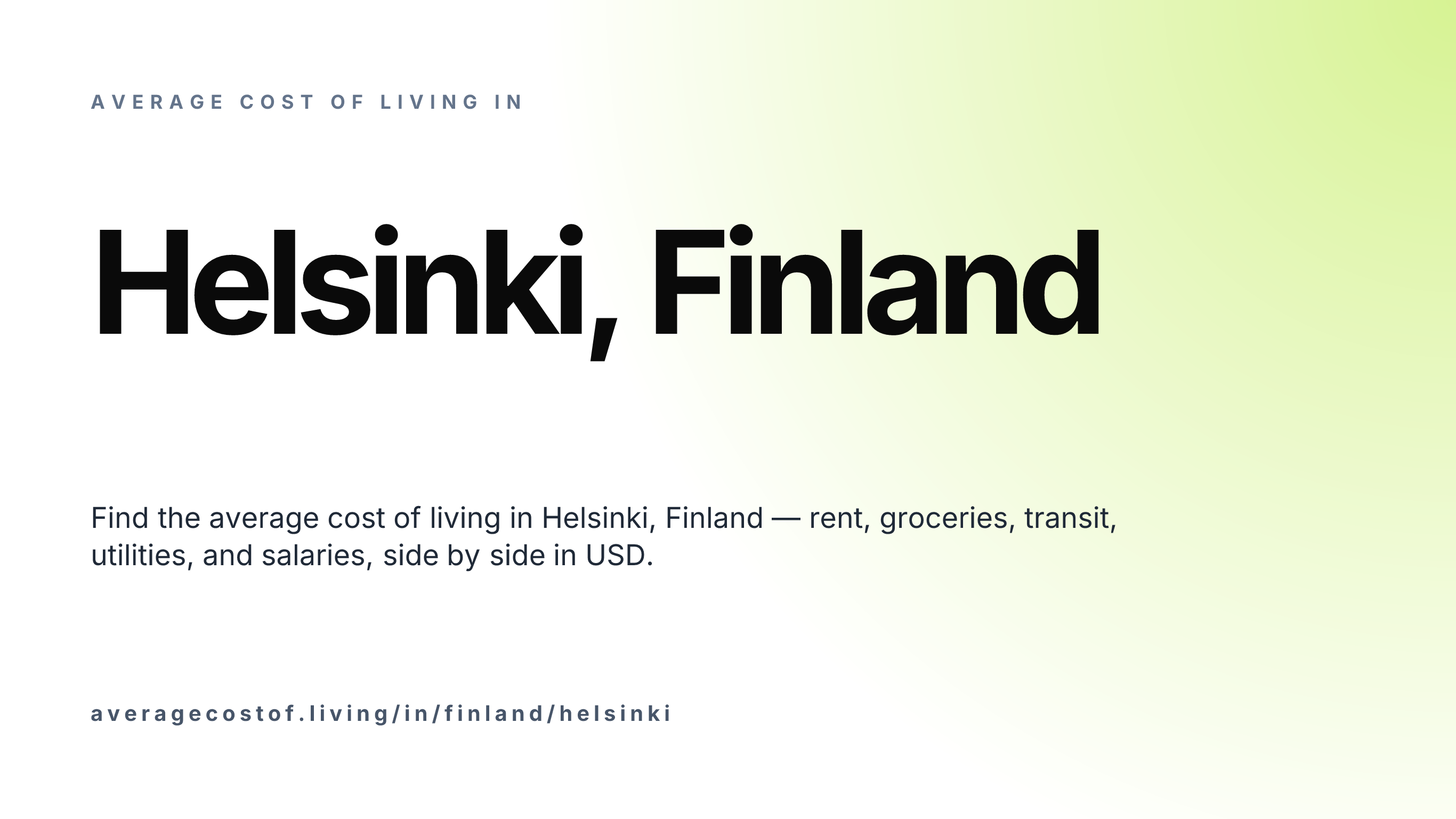 Cost of living in Helsinki, Finland — monthly rent, food, transport, utilities, and salary breakdown in USD.