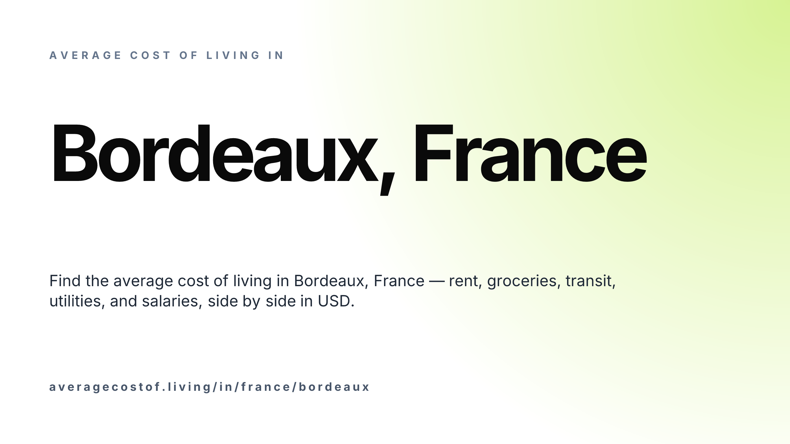 Cost of living in Bordeaux, France — monthly rent, food, transport, utilities, and salary breakdown in USD.
