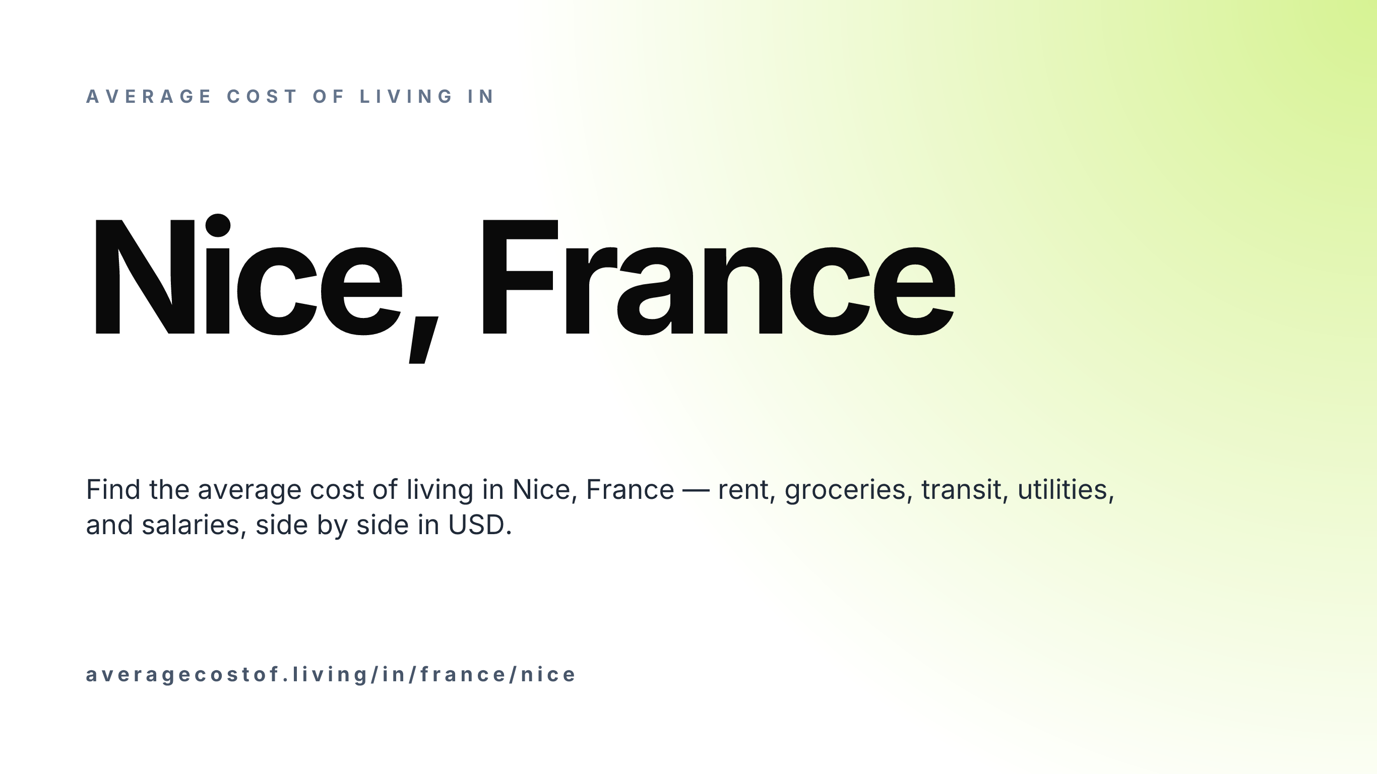 Cost of living in Nice, France — monthly rent, food, transport, utilities, and salary breakdown in USD.