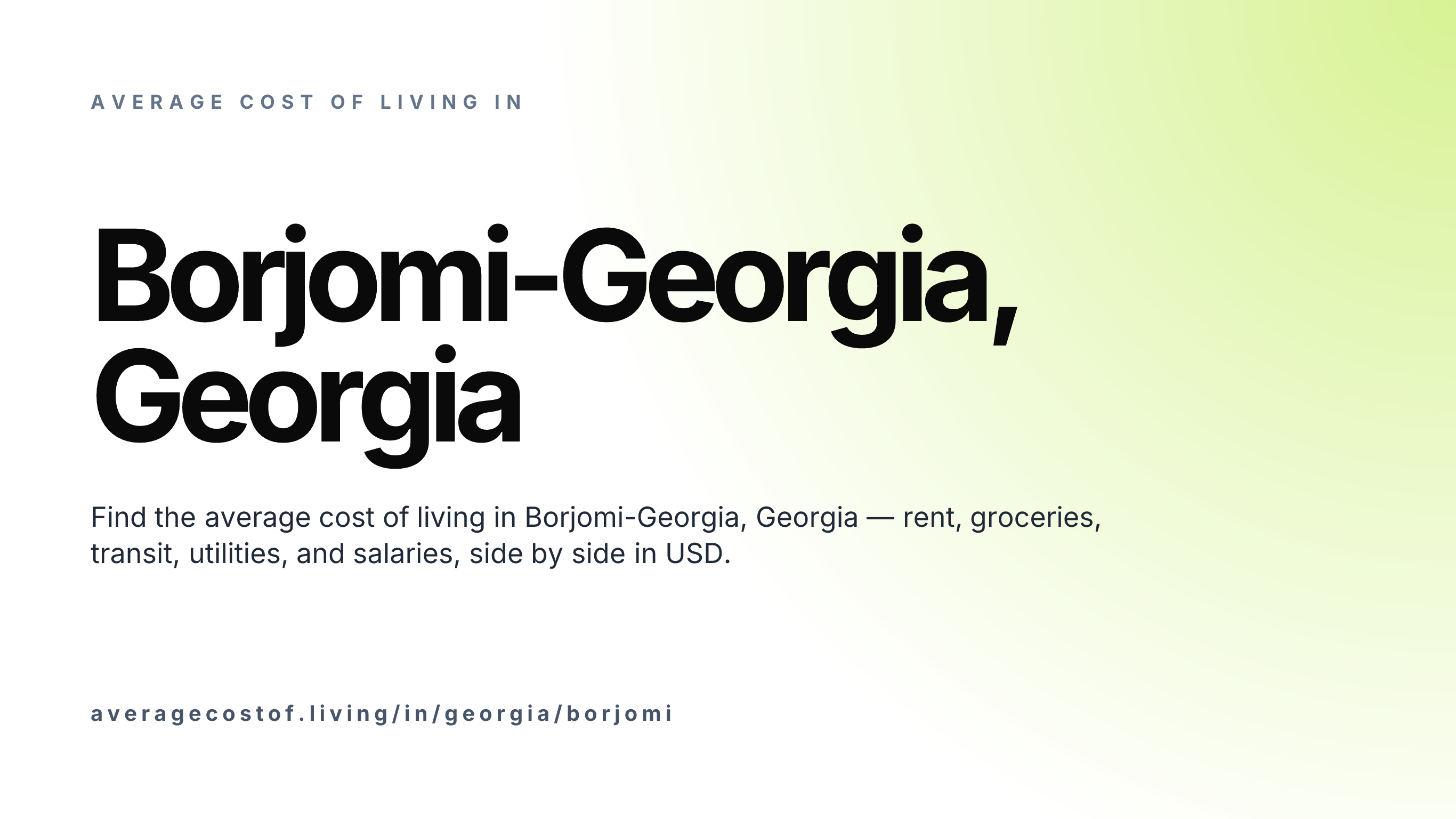 Cost of living in Borjomi-Georgia, Georgia — monthly rent, food, transport, utilities, and salary breakdown in USD.