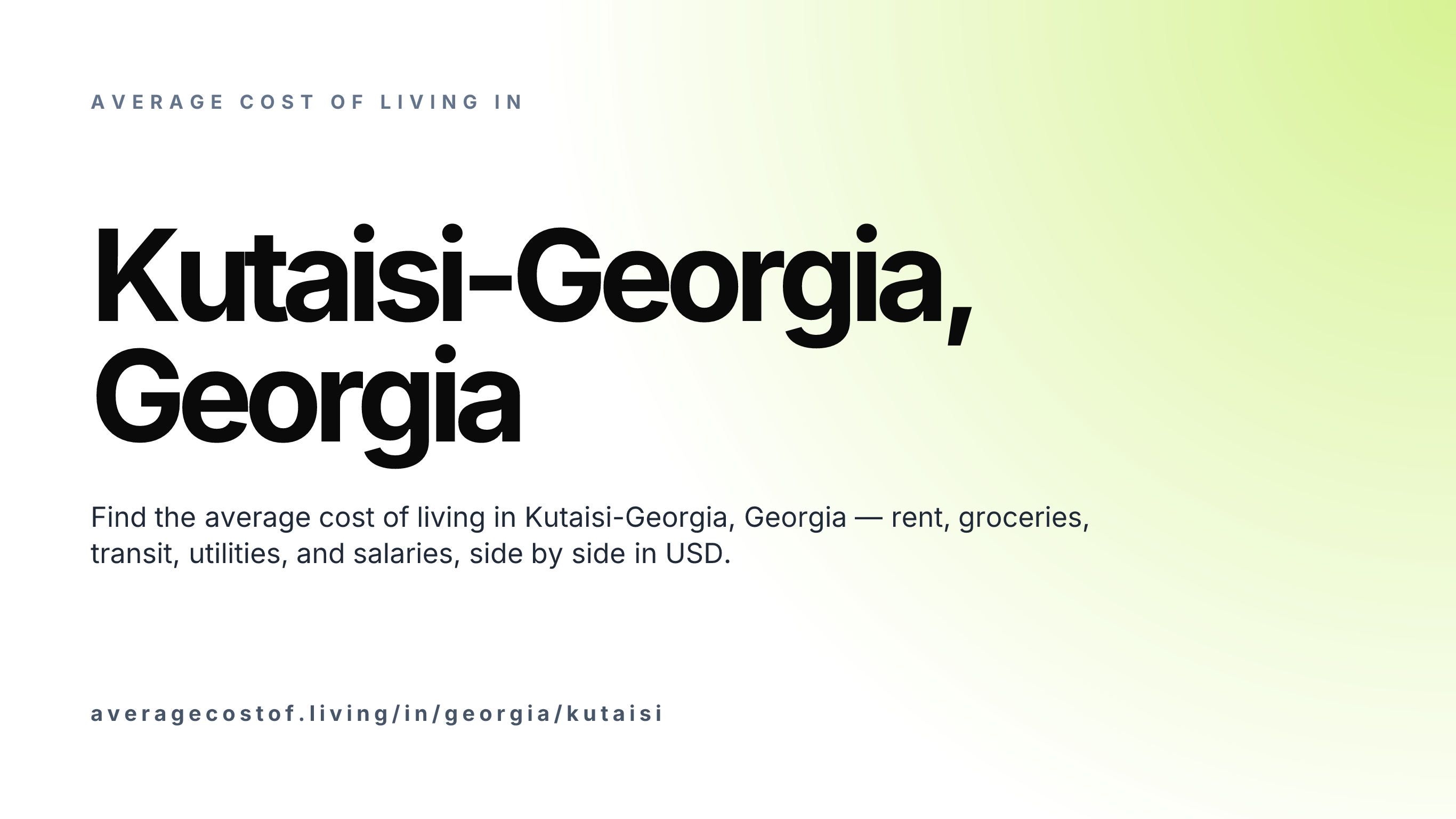 Cost of living in Kutaisi-Georgia, Georgia — monthly rent, food, transport, utilities, and salary breakdown in USD.