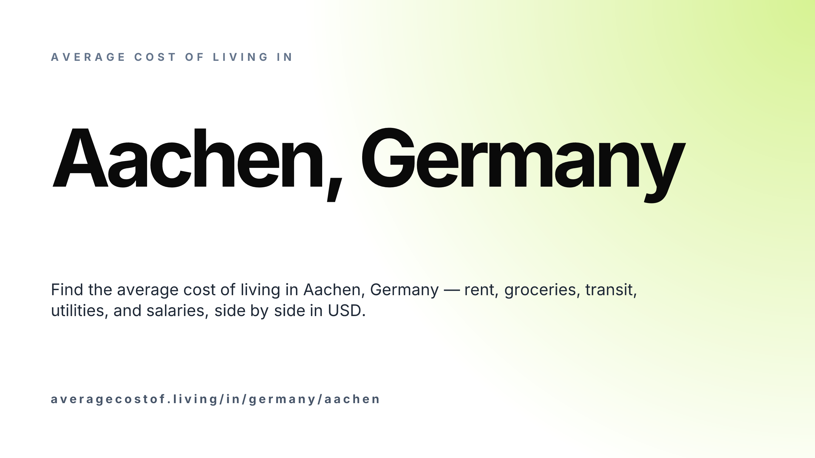 Cost of living in Aachen, Germany — monthly rent, food, transport, utilities, and salary breakdown in USD.