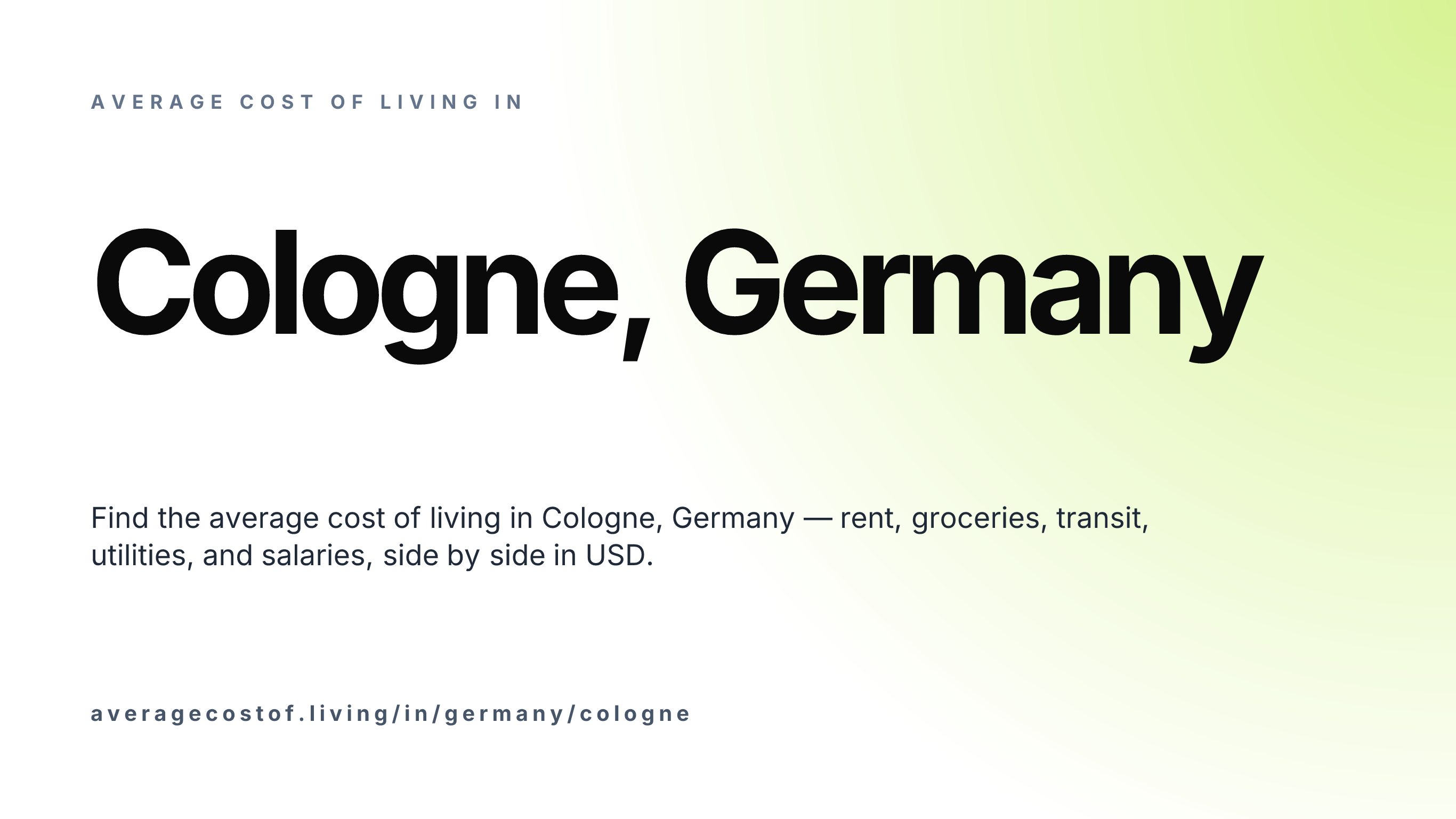 Cost of living in Cologne, Germany — monthly rent, food, transport, utilities, and salary breakdown in USD.
