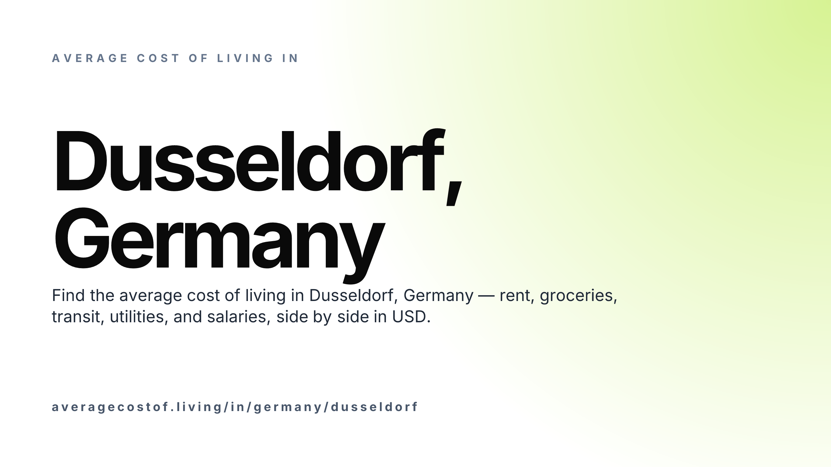 Cost of living in Dusseldorf, Germany — monthly rent, food, transport, utilities, and salary breakdown in USD.