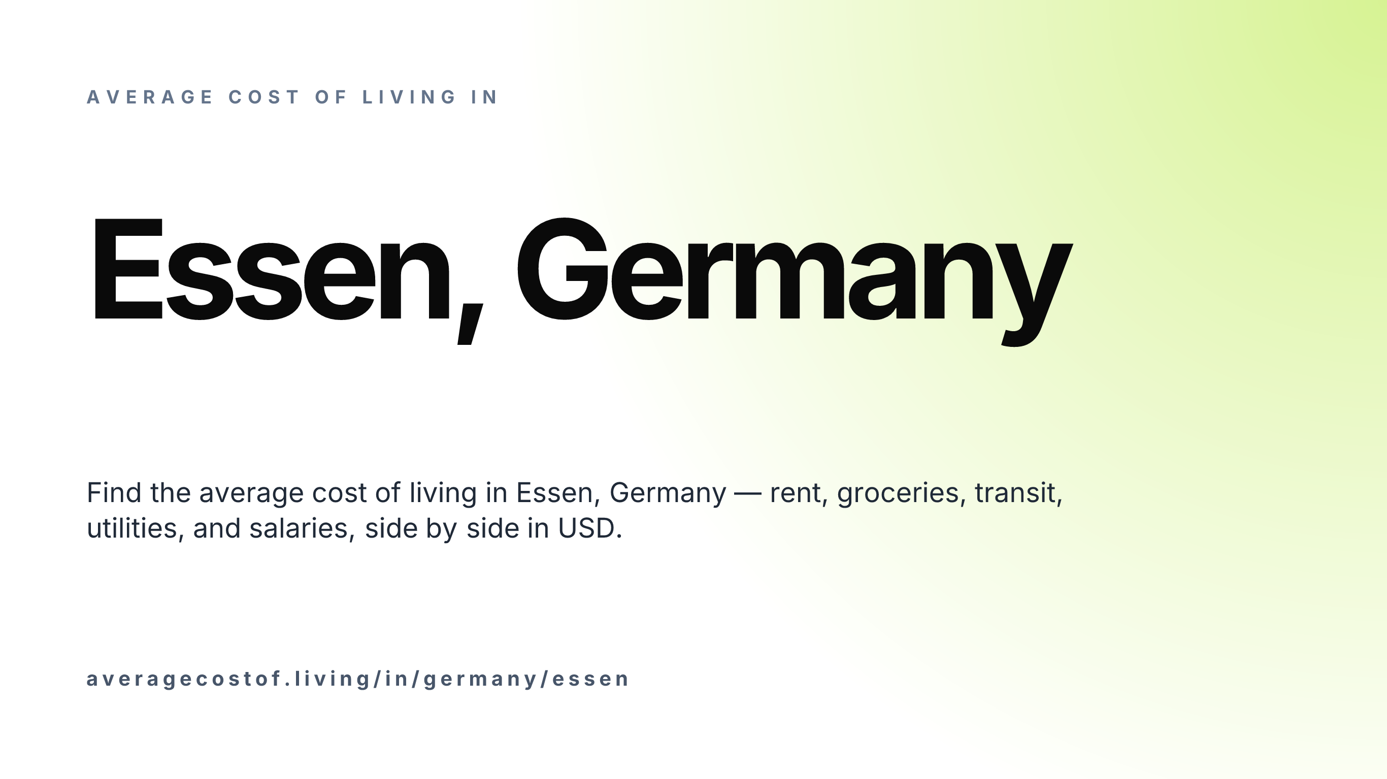 Cost of living in Essen, Germany — monthly rent, food, transport, utilities, and salary breakdown in USD.