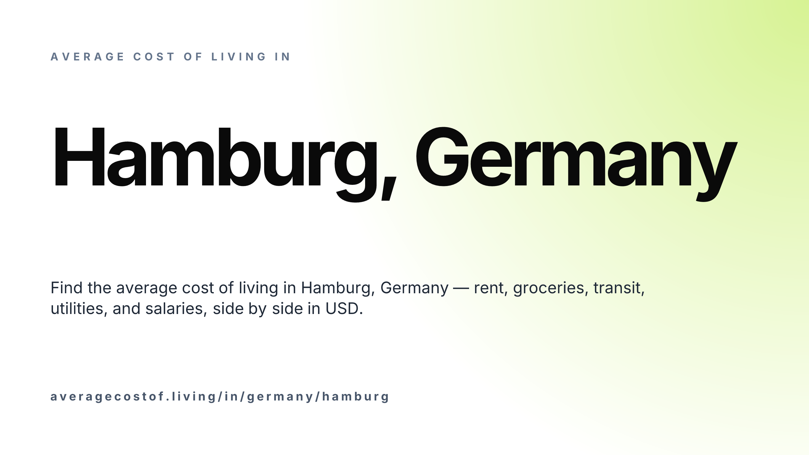 Cost of living in Hamburg, Germany — monthly rent, food, transport, utilities, and salary breakdown in USD.