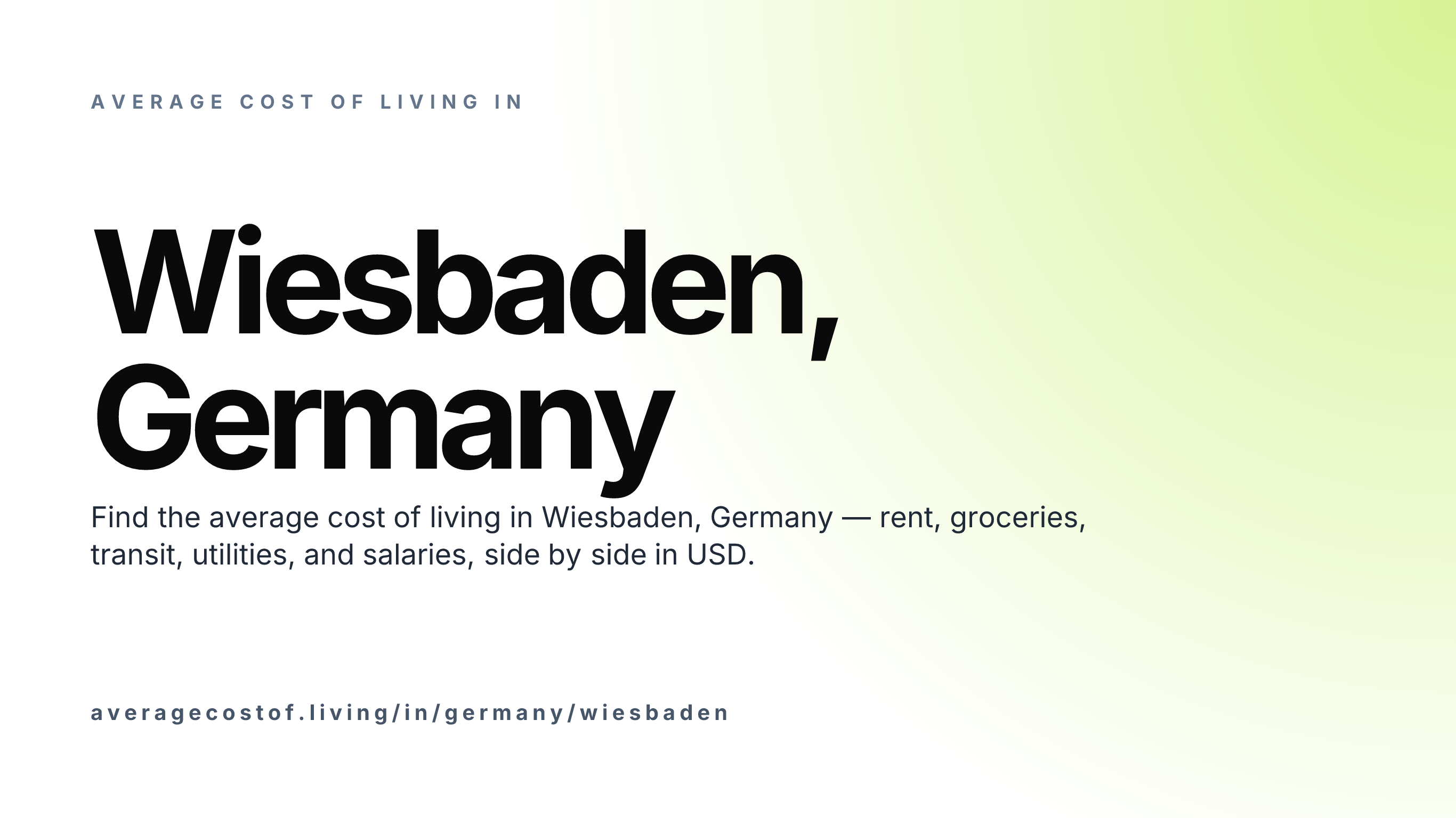 Cost of living in Wiesbaden, Germany — monthly rent, food, transport, utilities, and salary breakdown in USD.