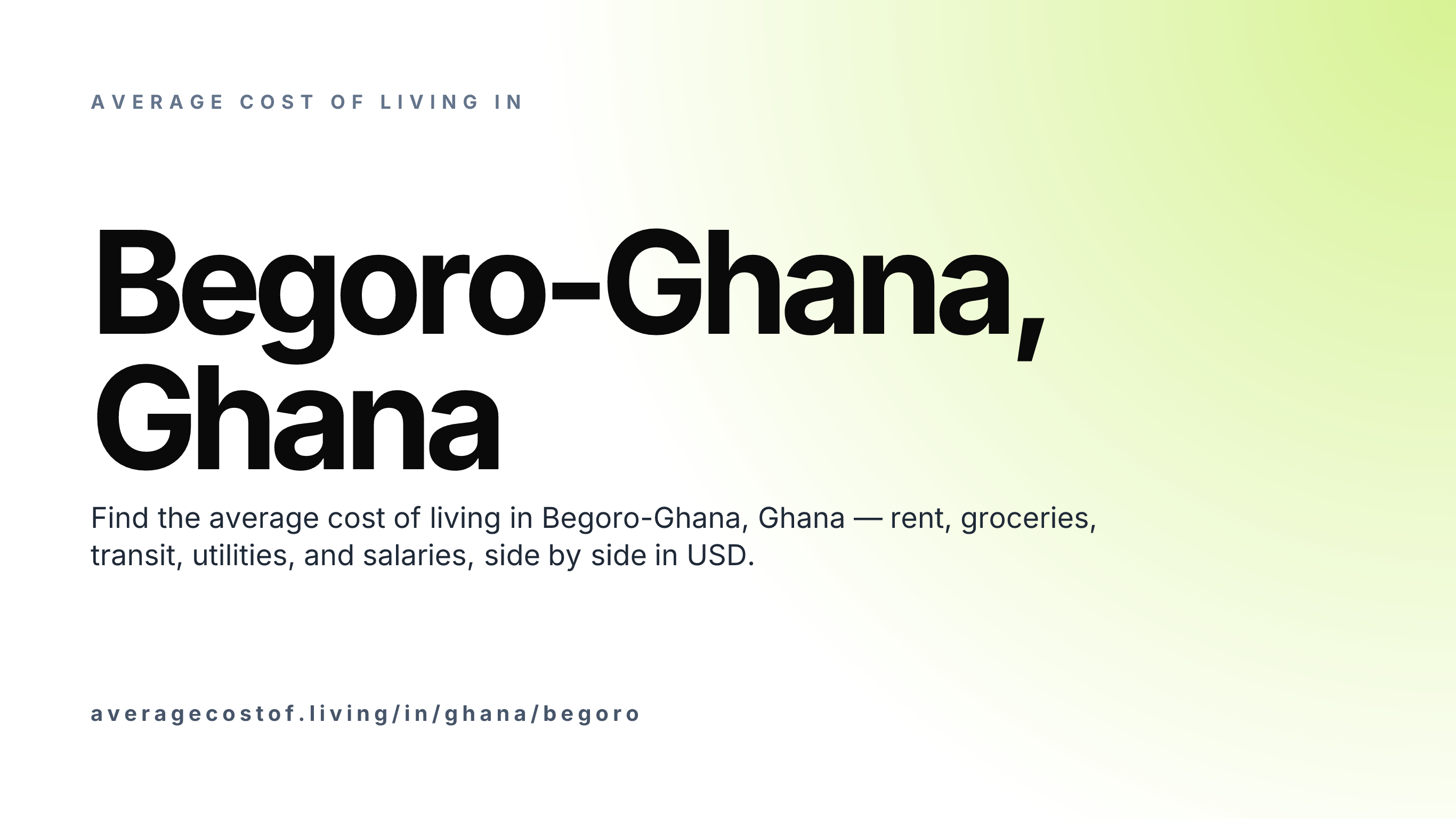 Cost of living in Begoro-Ghana, Ghana — monthly rent, food, transport, utilities, and salary breakdown in USD.