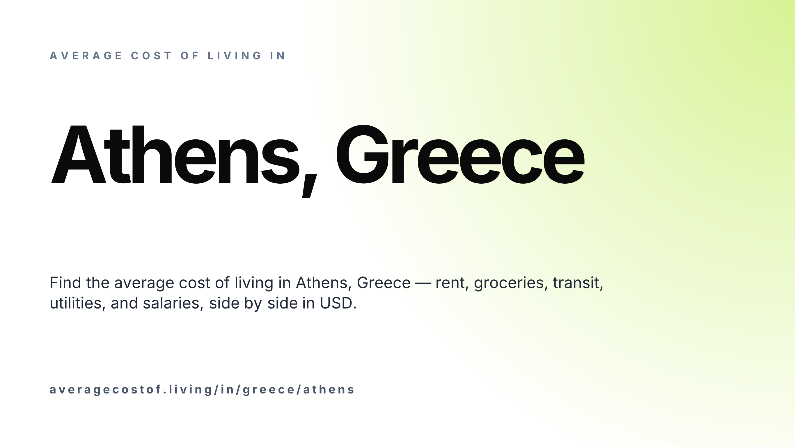 Cost of living in Athens, Greece — monthly rent, food, transport, utilities, and salary breakdown in USD.