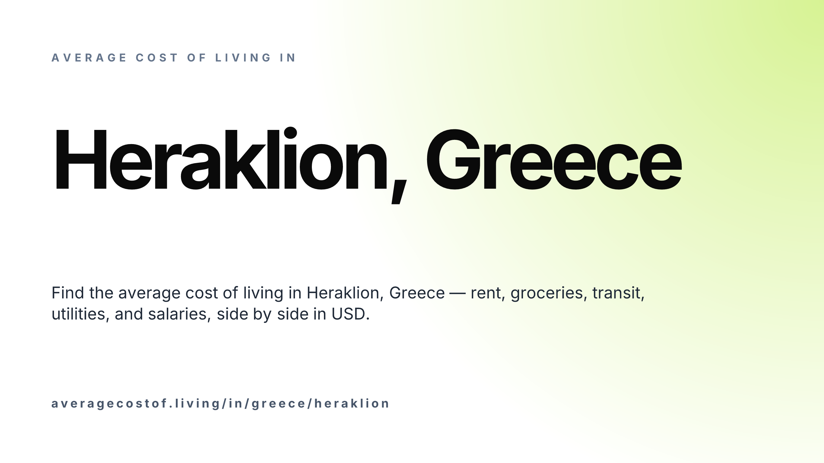 Cost of living in Heraklion, Greece — monthly rent, food, transport, utilities, and salary breakdown in USD.
