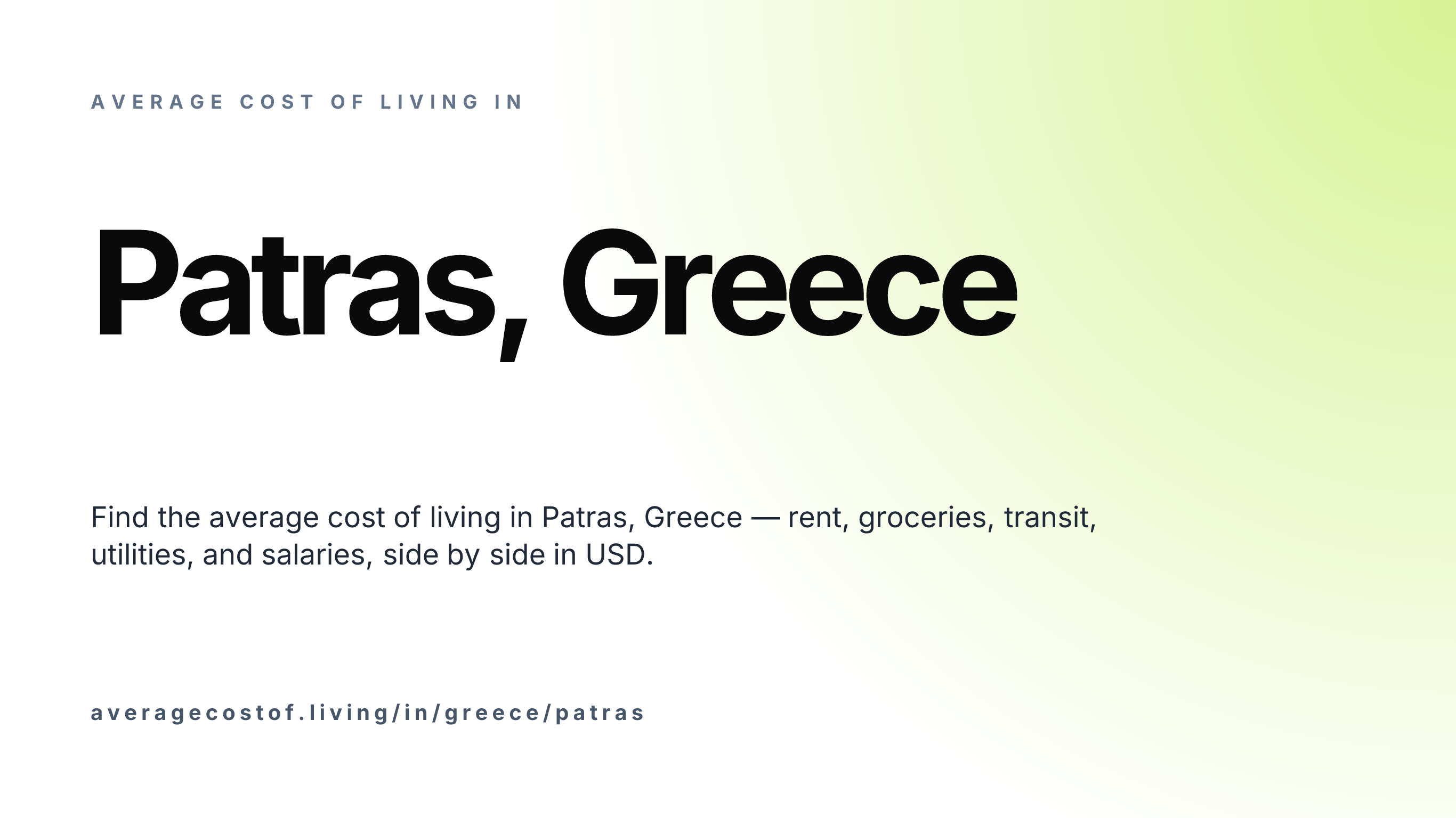 Cost of living in Patras, Greece — monthly rent, food, transport, utilities, and salary breakdown in USD.