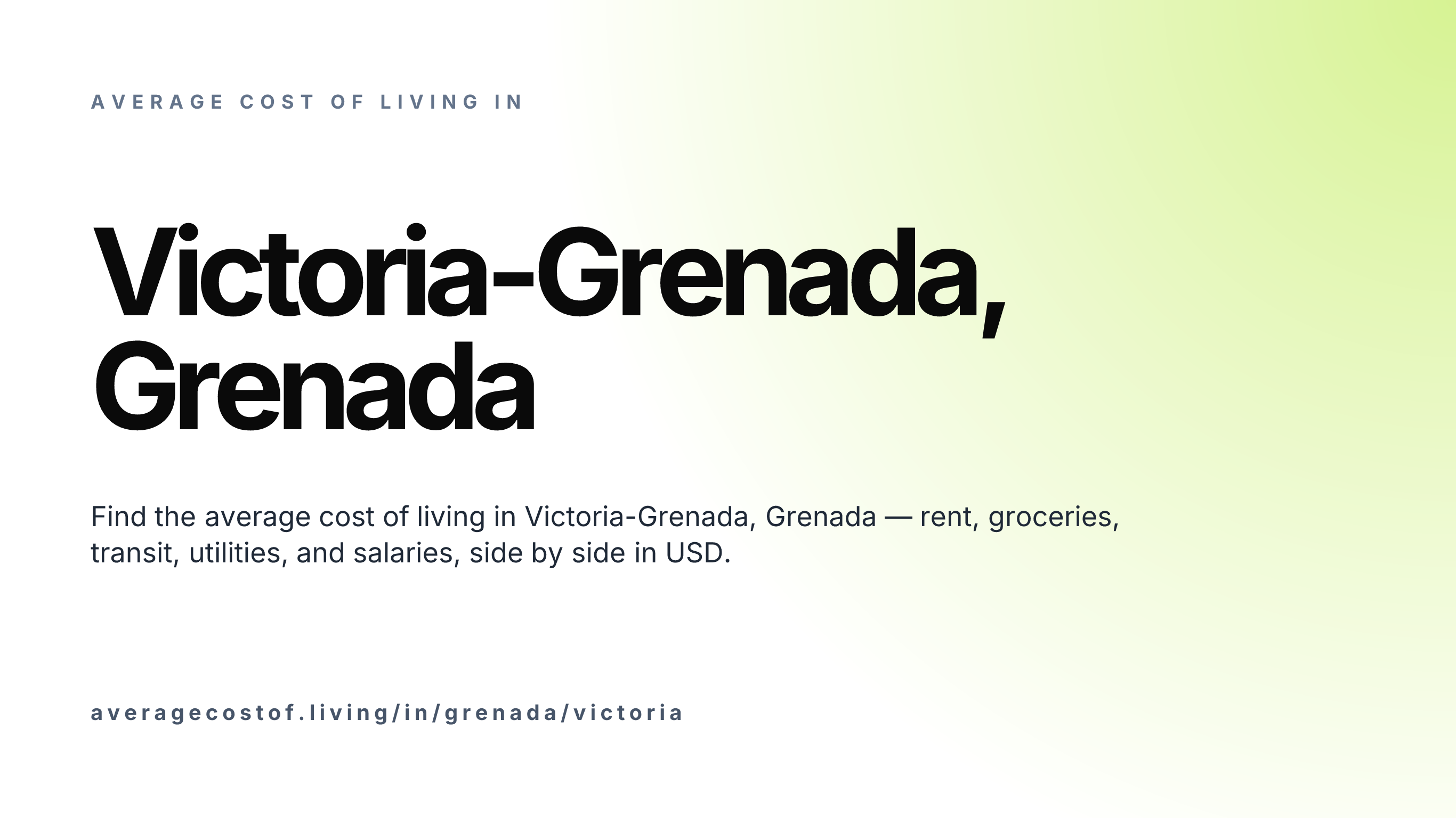 Cost of living in Victoria-Grenada, Grenada — monthly rent, food, transport, utilities, and salary breakdown in USD.