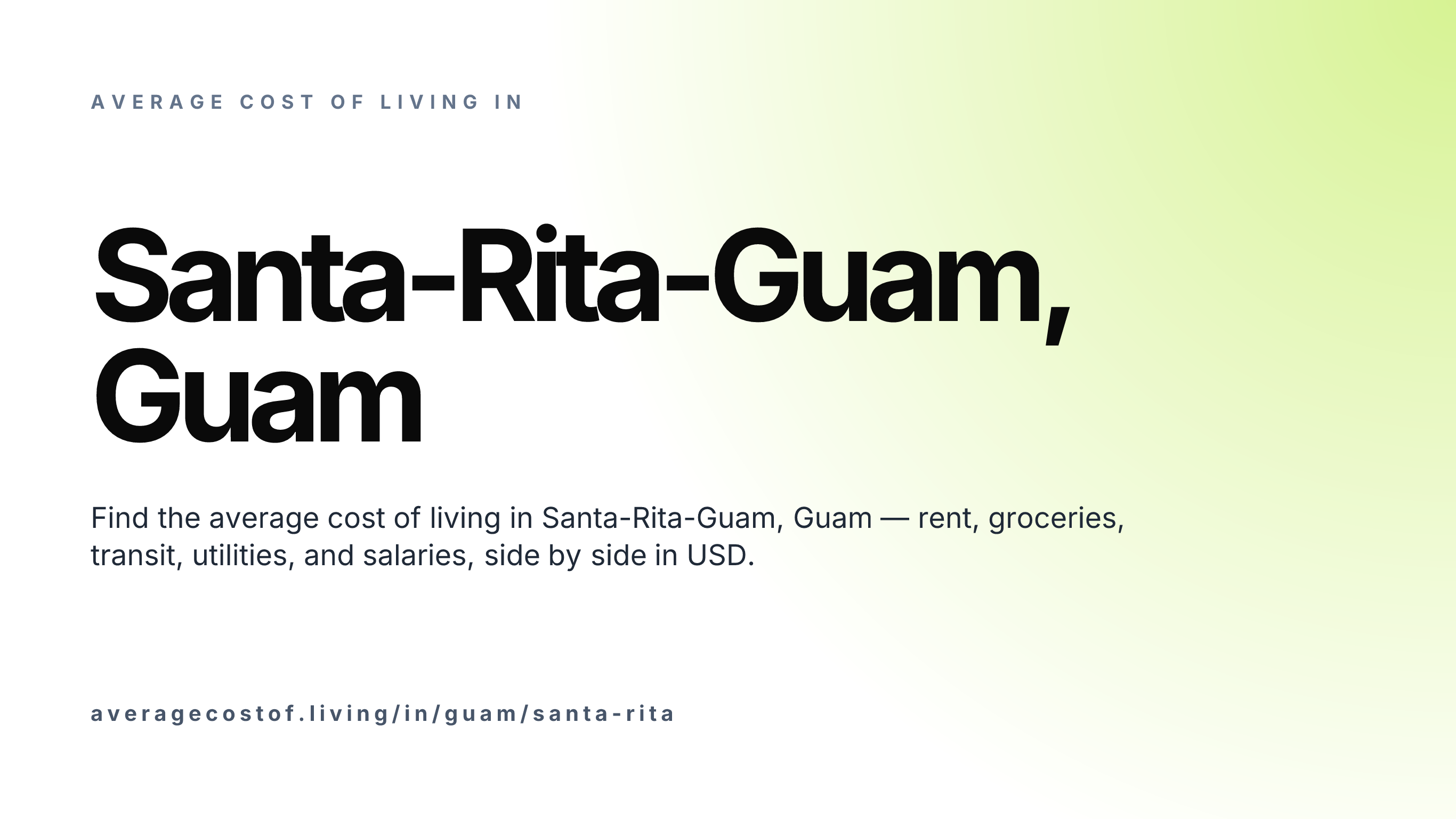 Cost of living in Santa-Rita-Guam, Guam — monthly rent, food, transport, utilities, and salary breakdown in USD.