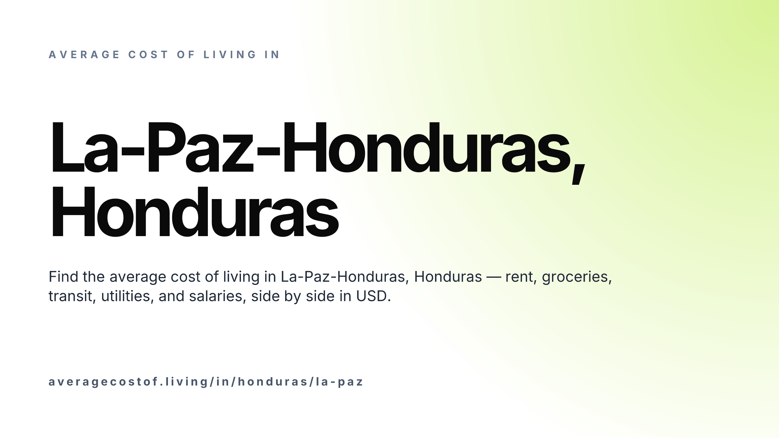 Cost of living in La-Paz-Honduras, Honduras — monthly rent, food, transport, utilities, and salary breakdown in USD.