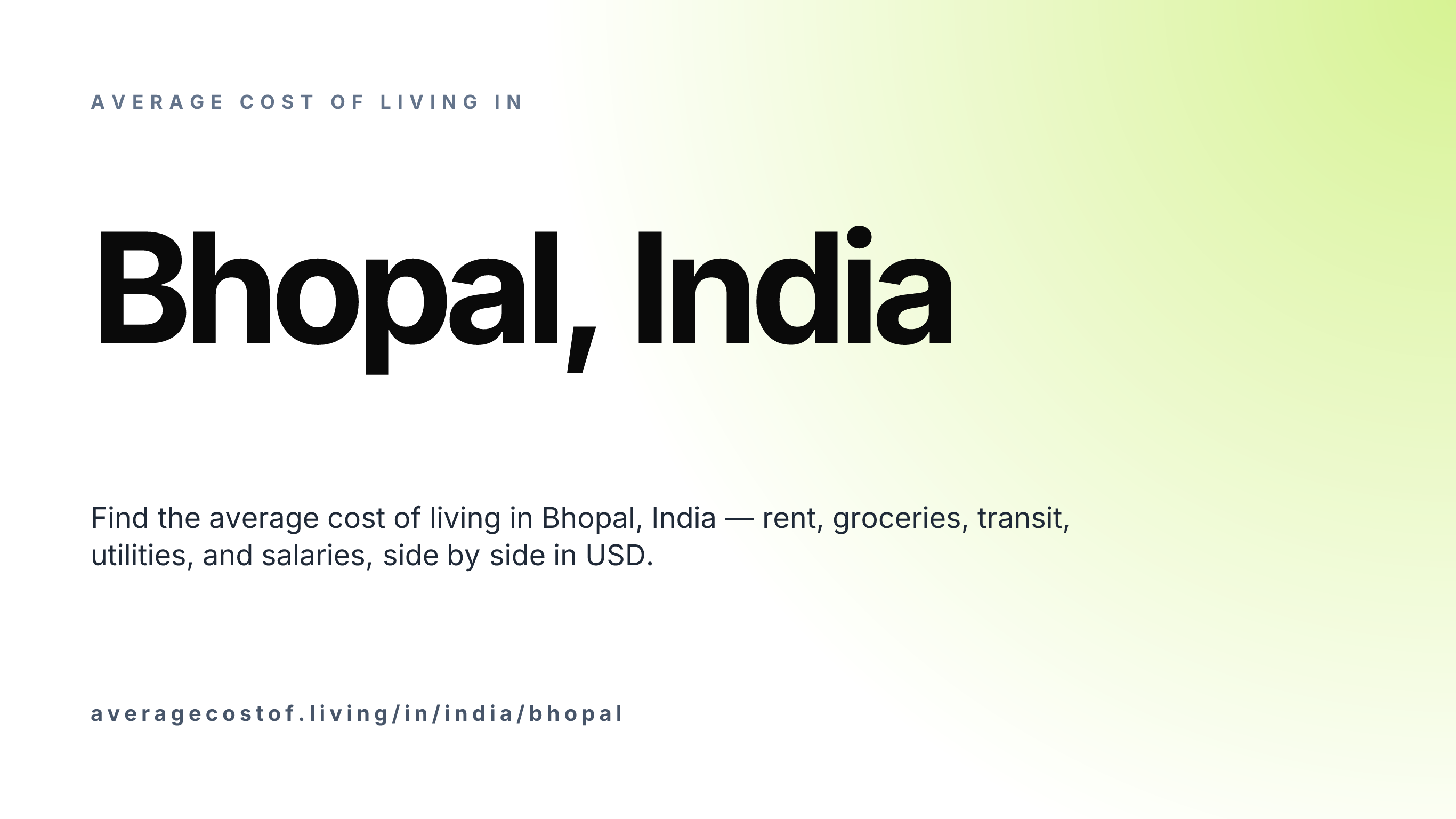 Cost of living in Bhopal, India — monthly rent, food, transport, utilities, and salary breakdown in USD.