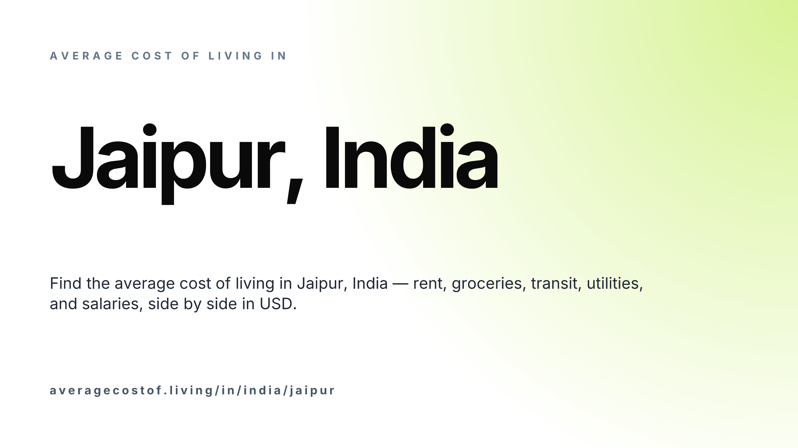 Cost of living in Jaipur, India — monthly rent, food, transport, utilities, and salary breakdown in USD.