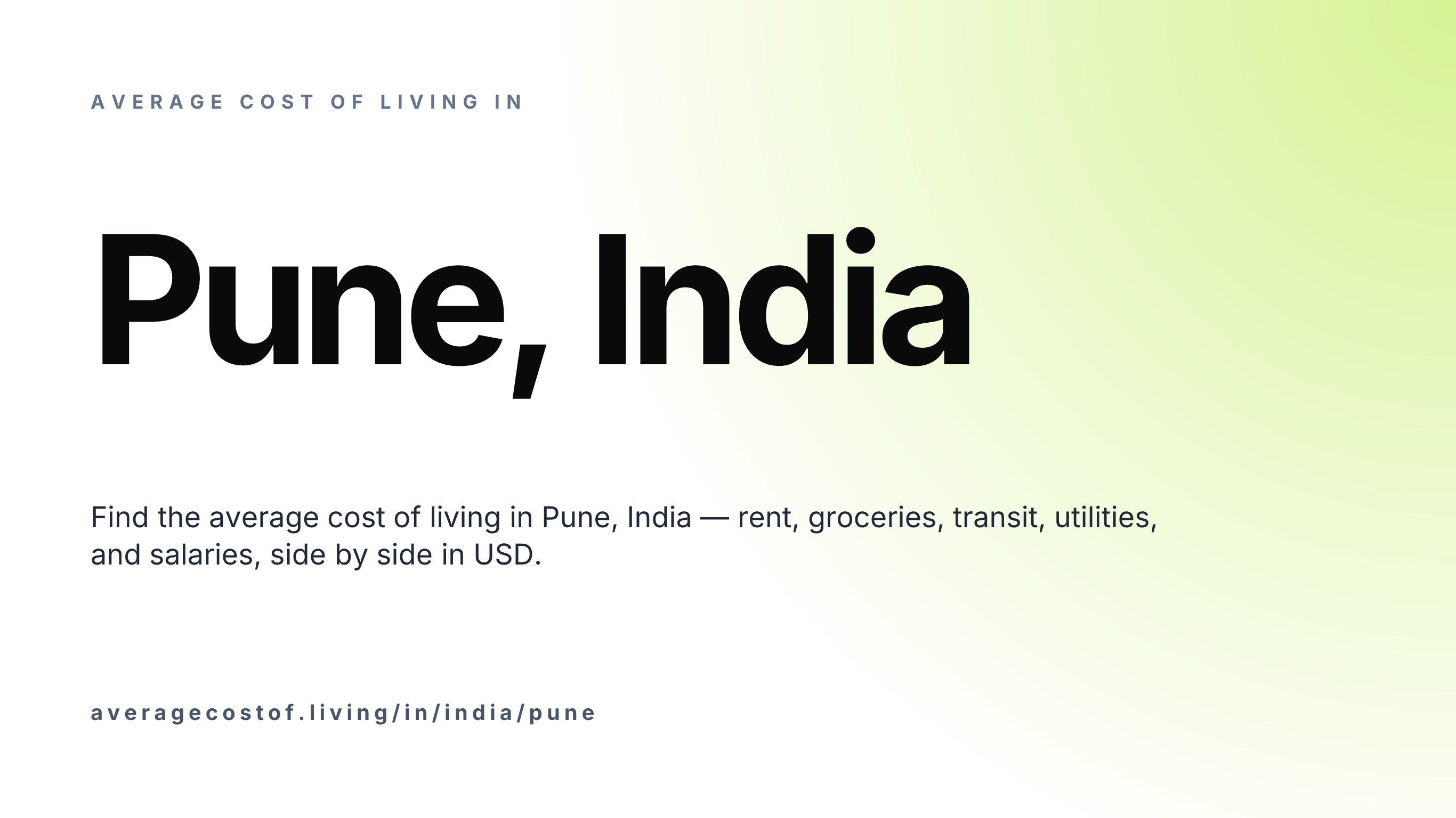 Cost of living in Pune, India — monthly rent, food, transport, utilities, and salary breakdown in USD.