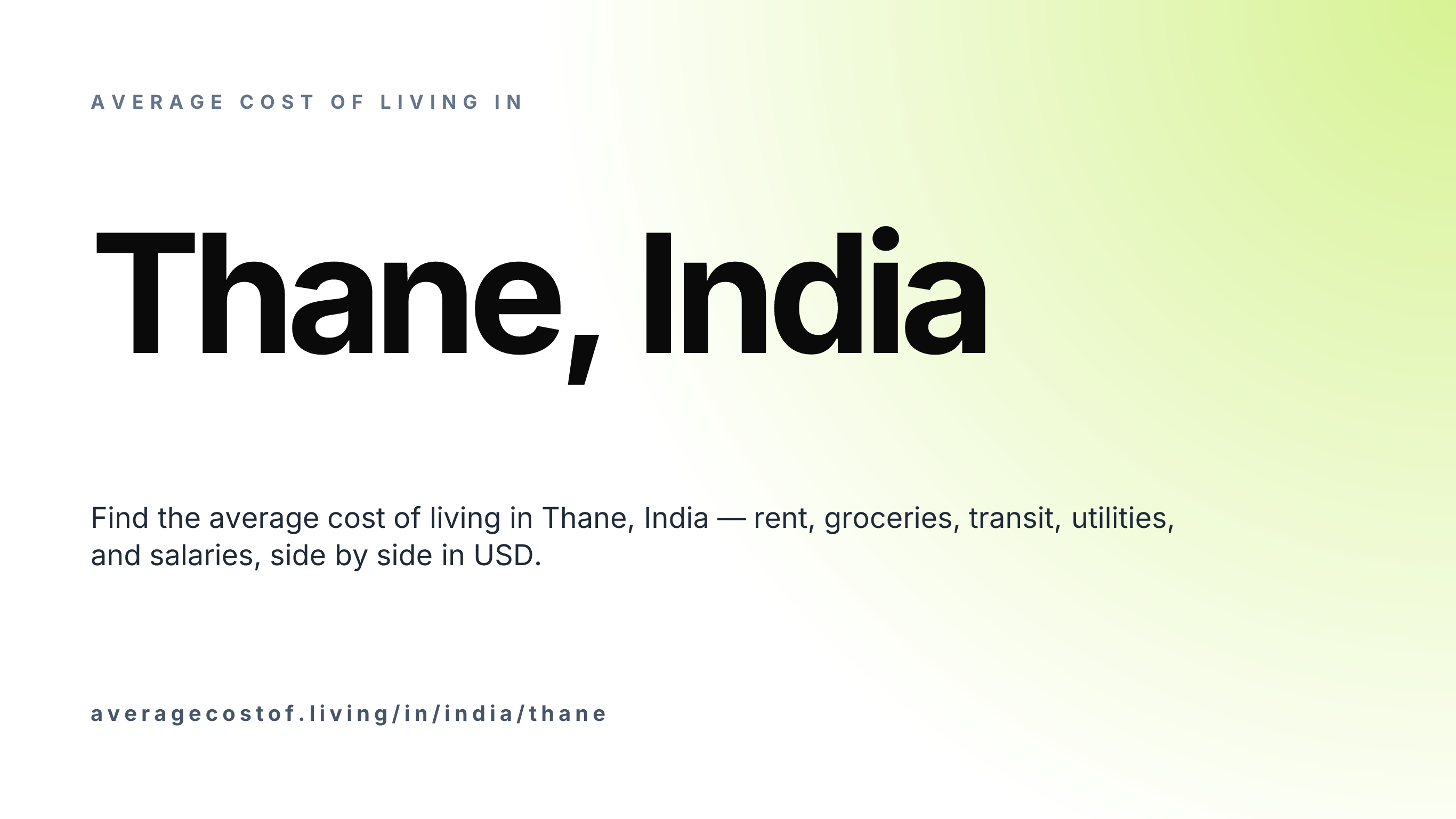 Cost of living in Thane, India — monthly rent, food, transport, utilities, and salary breakdown in USD.