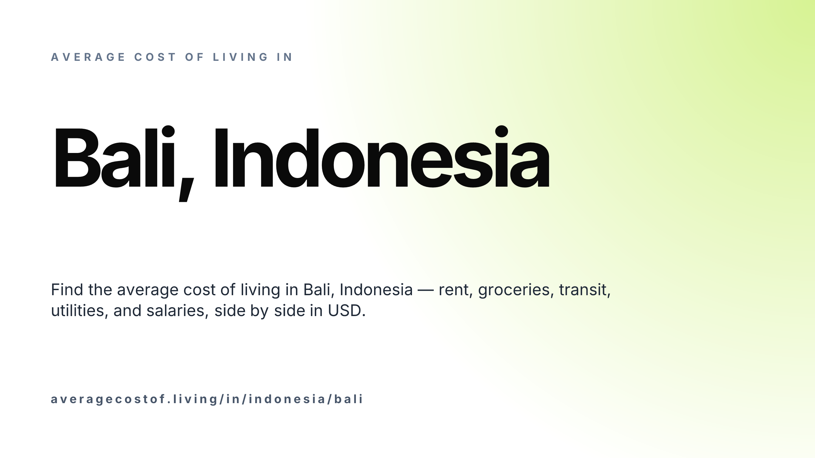Cost of living in Bali, Indonesia — monthly rent, food, transport, utilities, and salary breakdown in USD.