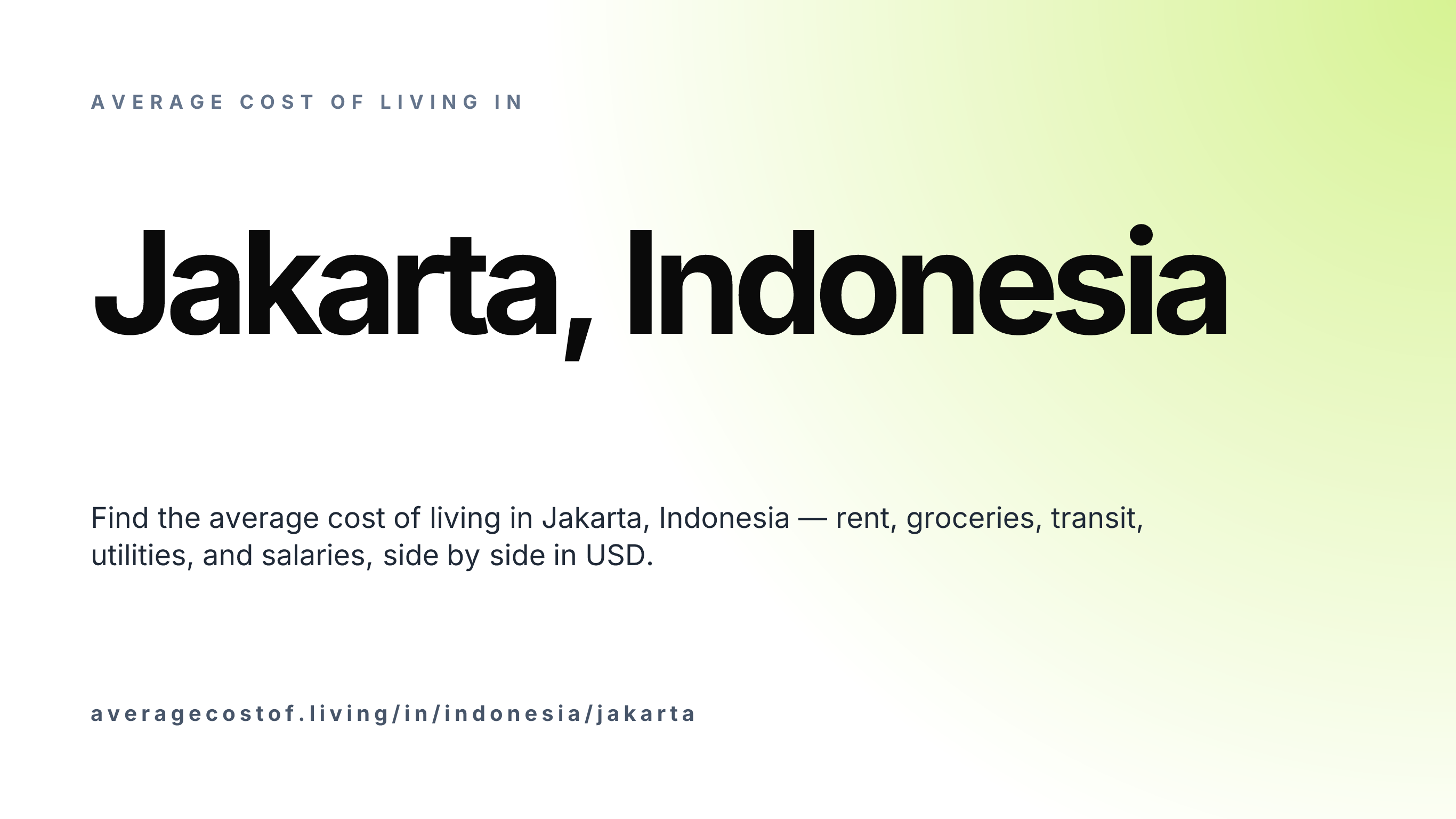 Cost of living in Jakarta, Indonesia — monthly rent, food, transport, utilities, and salary breakdown in USD.