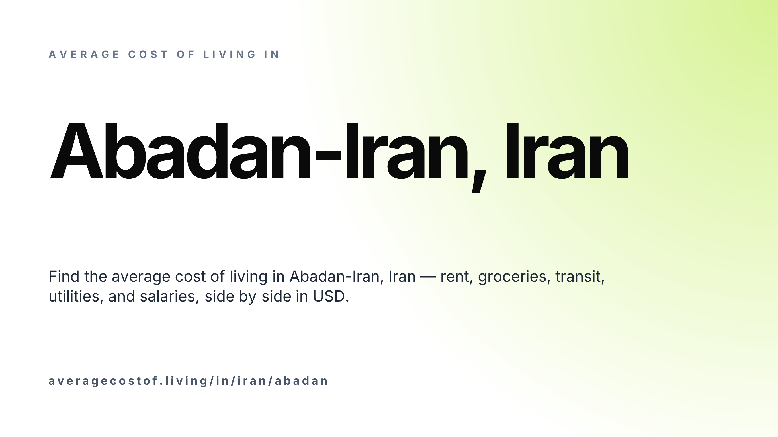 Cost of living in Abadan-Iran, Iran — monthly rent, food, transport, utilities, and salary breakdown in USD.