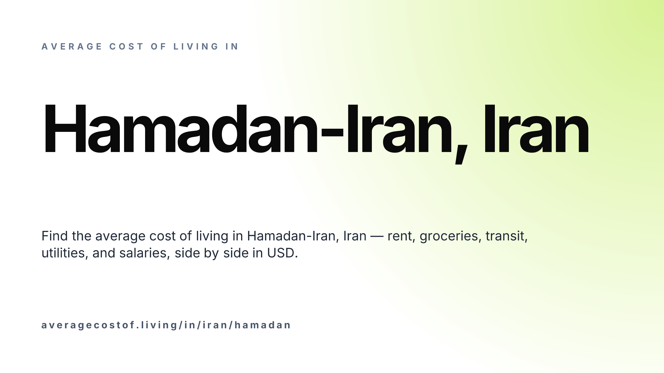 Cost of living in Hamadan-Iran, Iran — monthly rent, food, transport, utilities, and salary breakdown in USD.
