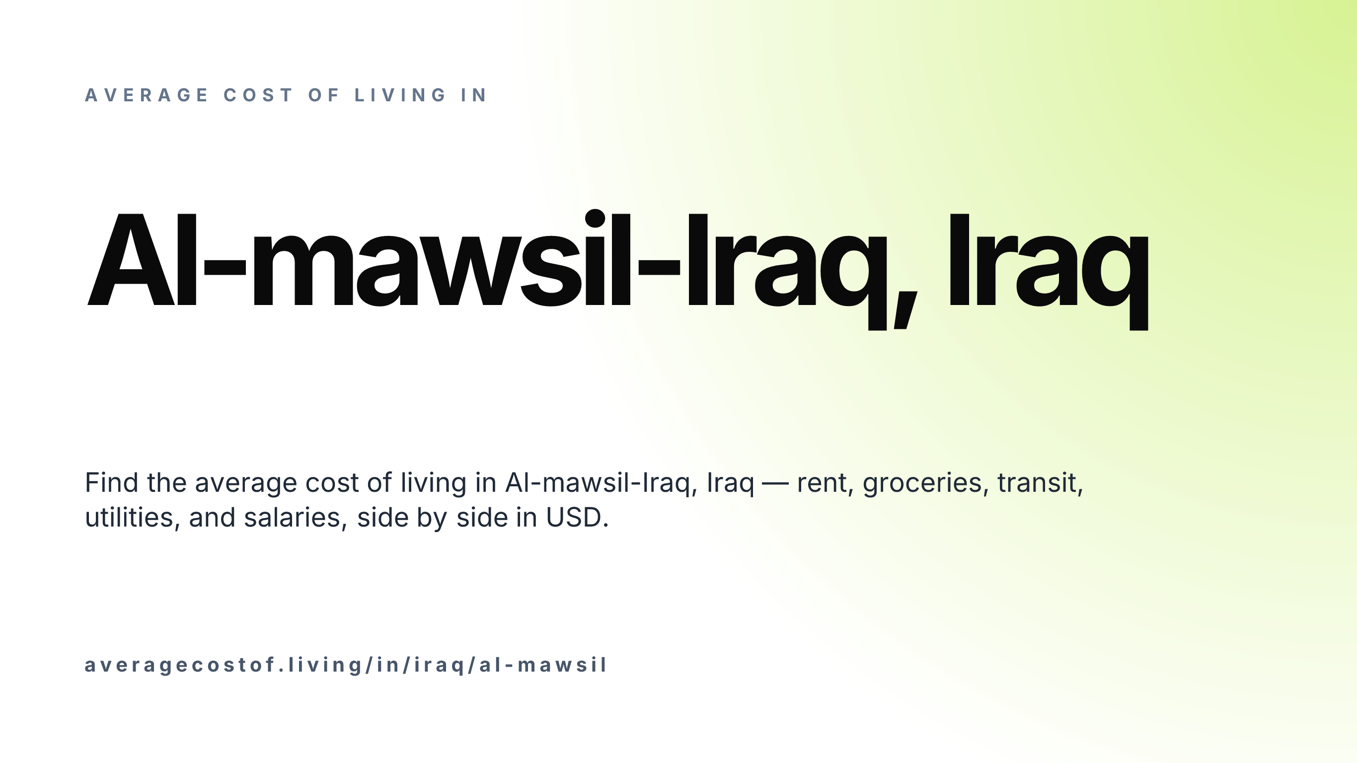 Cost of living in Al-mawsil-Iraq, Iraq — monthly rent, food, transport, utilities, and salary breakdown in USD.