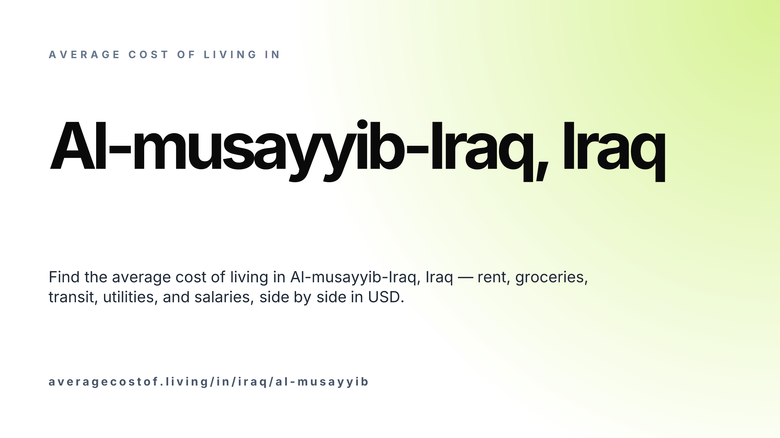 Cost of living in Al-musayyib-Iraq, Iraq — monthly rent, food, transport, utilities, and salary breakdown in USD.