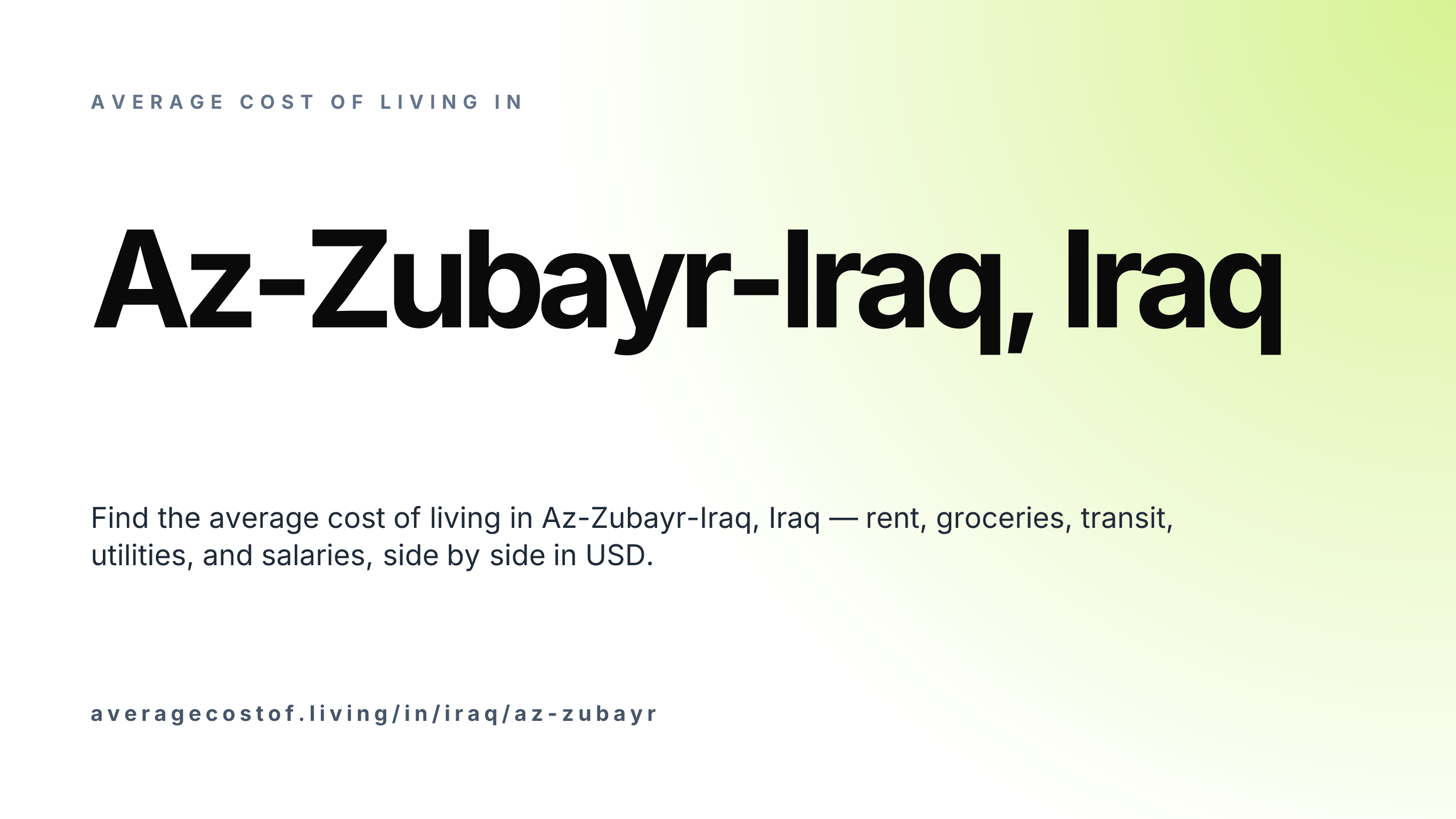 Cost of living in Az-Zubayr-Iraq, Iraq — monthly rent, food, transport, utilities, and salary breakdown in USD.