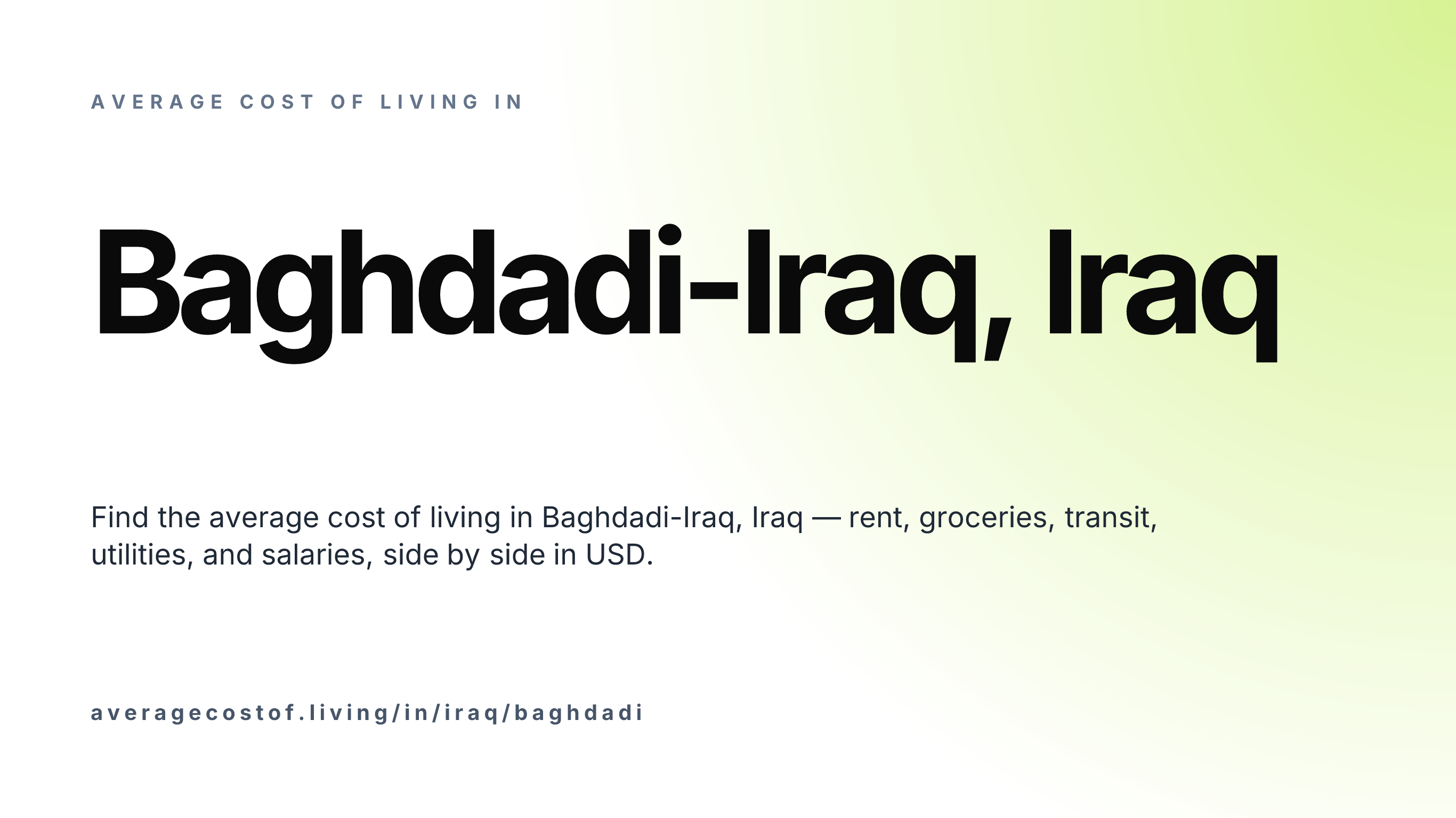 Cost of living in Baghdadi-Iraq, Iraq — monthly rent, food, transport, utilities, and salary breakdown in USD.