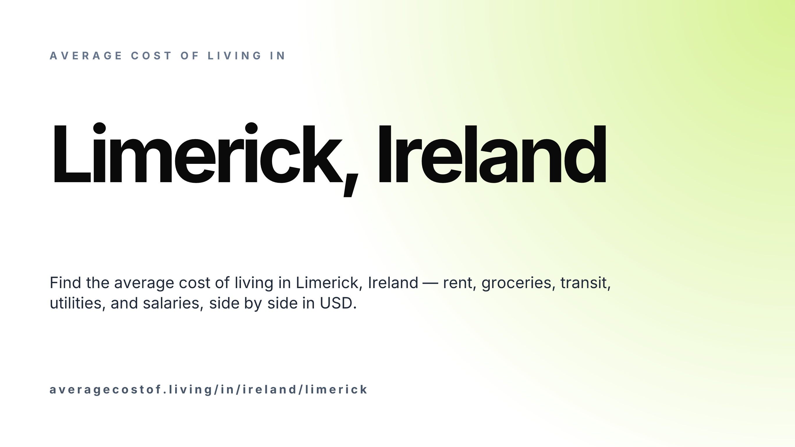Cost of living in Limerick, Ireland — monthly rent, food, transport, utilities, and salary breakdown in USD.