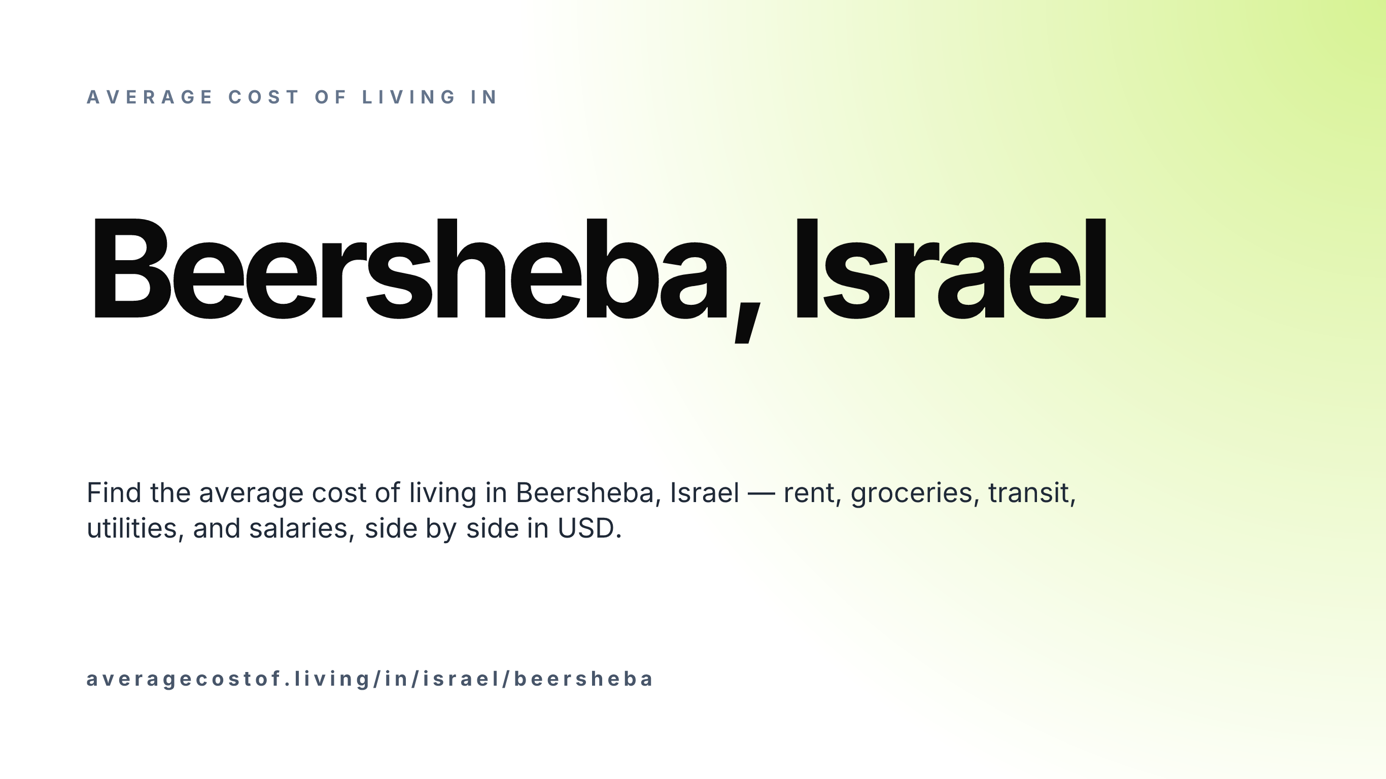 Cost of living in Beersheba, Israel — monthly rent, food, transport, utilities, and salary breakdown in USD.