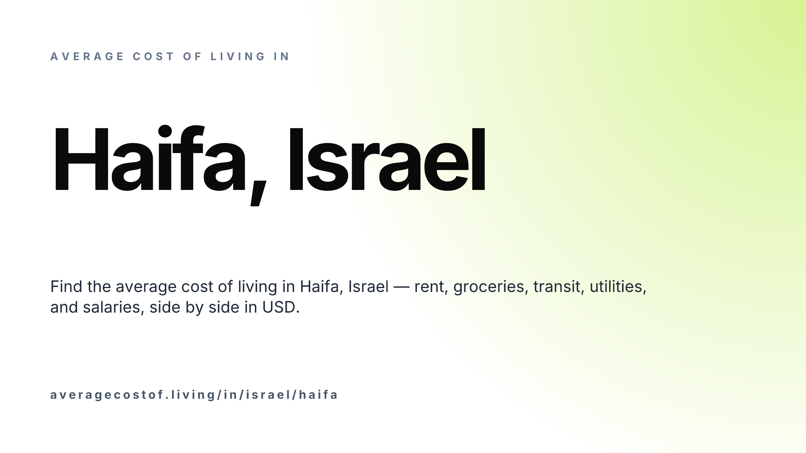 Cost of living in Haifa, Israel — monthly rent, food, transport, utilities, and salary breakdown in USD.