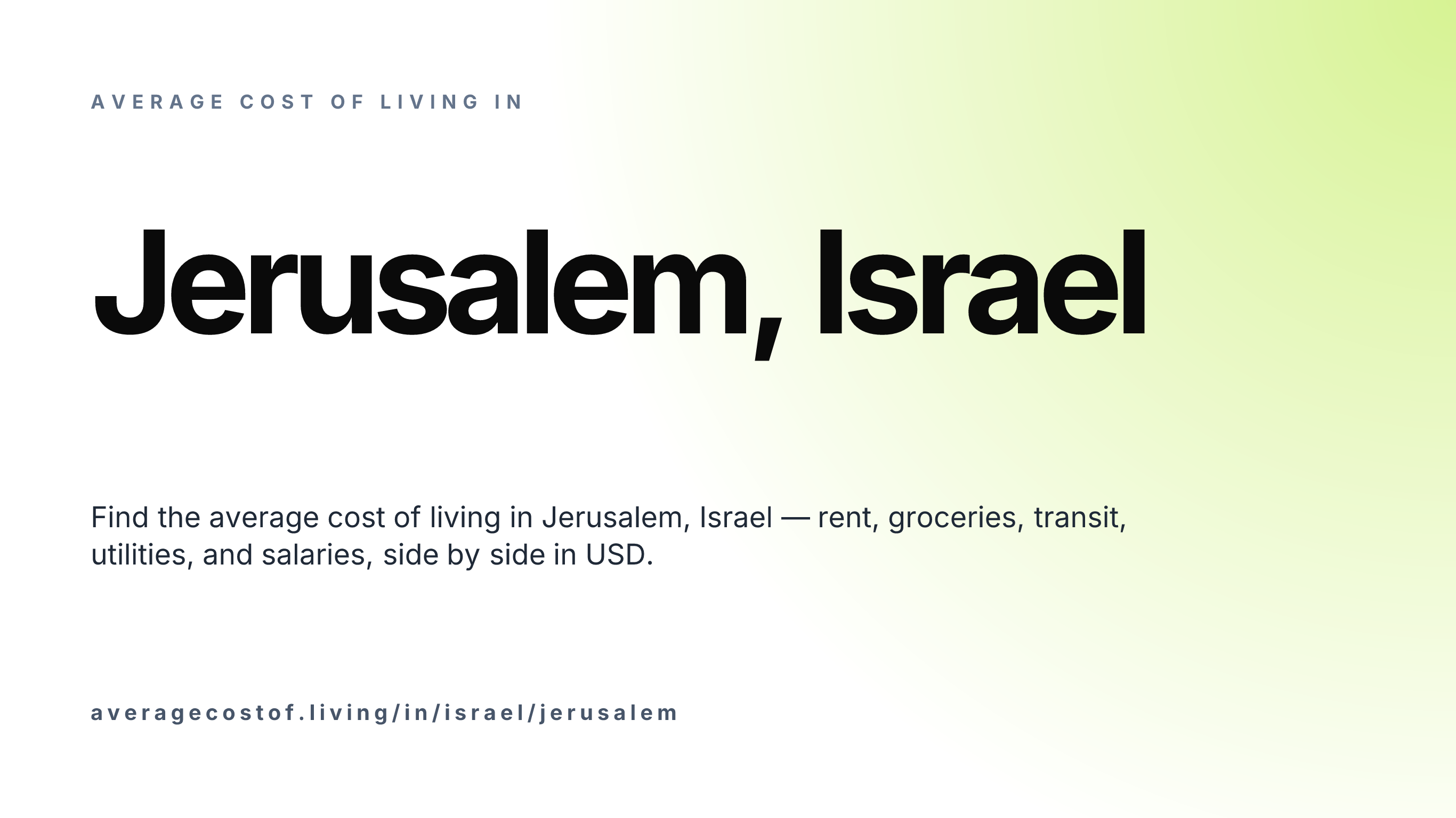 Cost of living in Jerusalem, Israel — monthly rent, food, transport, utilities, and salary breakdown in USD.