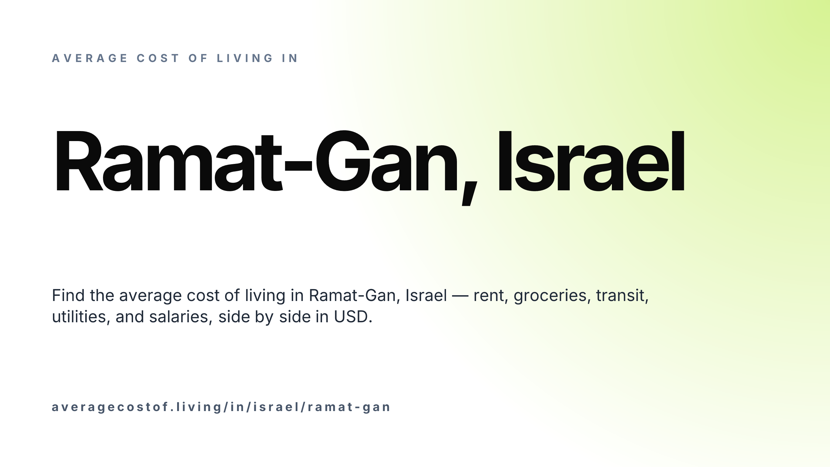 Cost of living in Ramat-Gan, Israel — monthly rent, food, transport, utilities, and salary breakdown in USD.