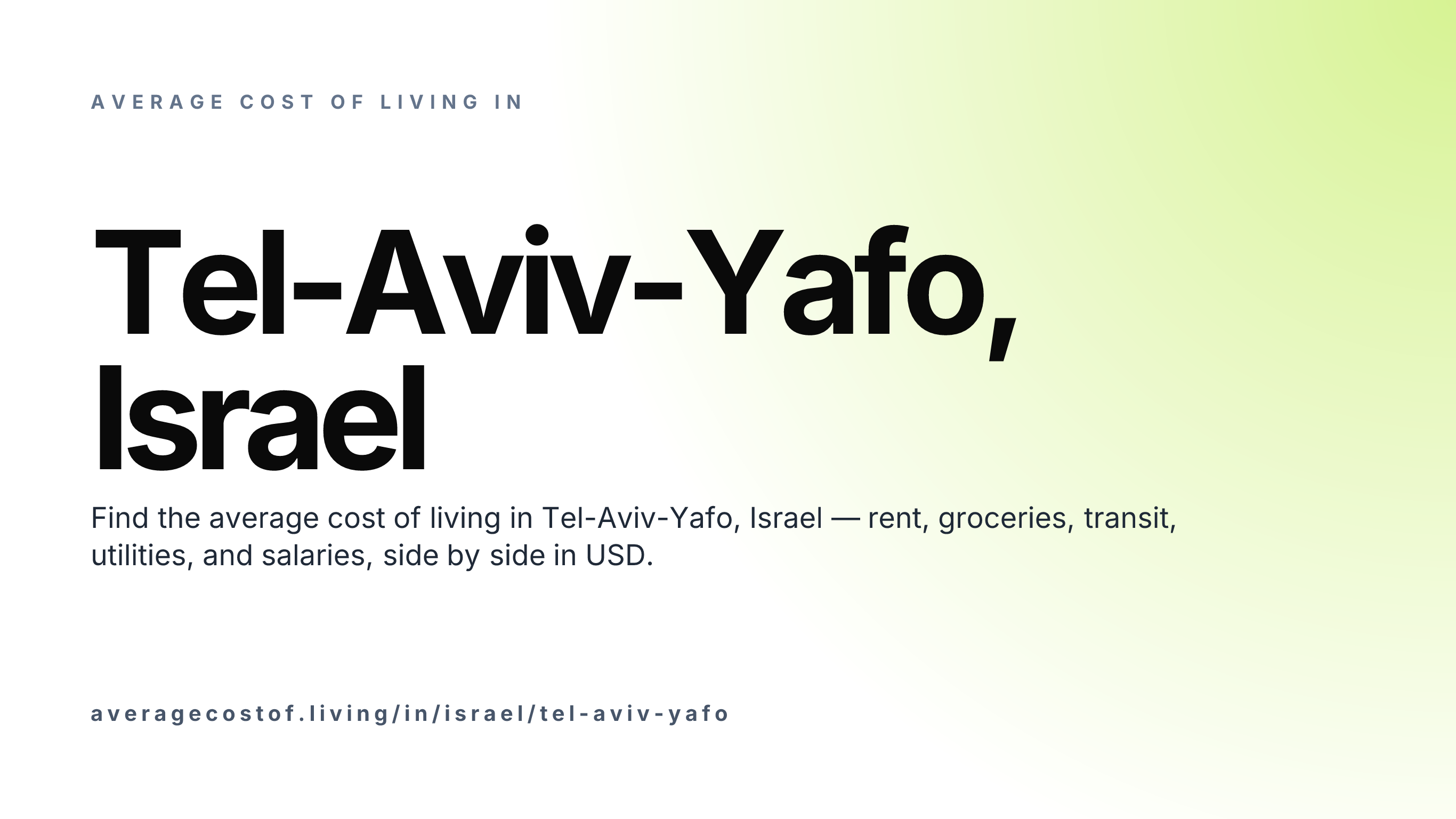 Cost of living in Tel-Aviv-Yafo, Israel — monthly rent, food, transport, utilities, and salary breakdown in USD.