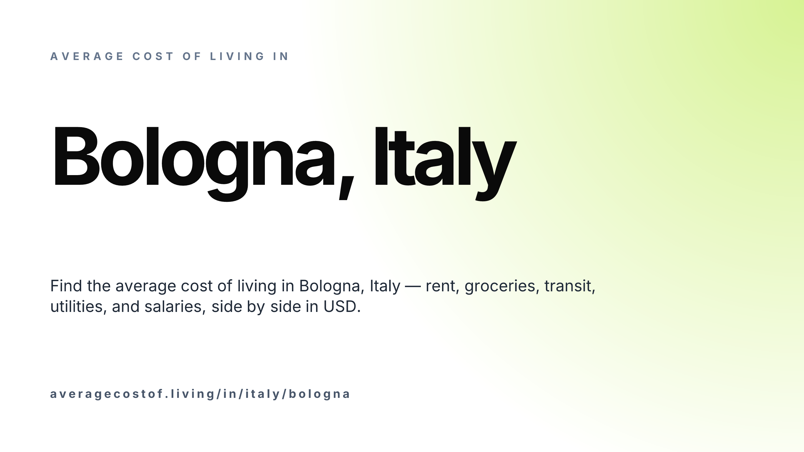 Cost of living in Bologna, Italy — monthly rent, food, transport, utilities, and salary breakdown in USD.