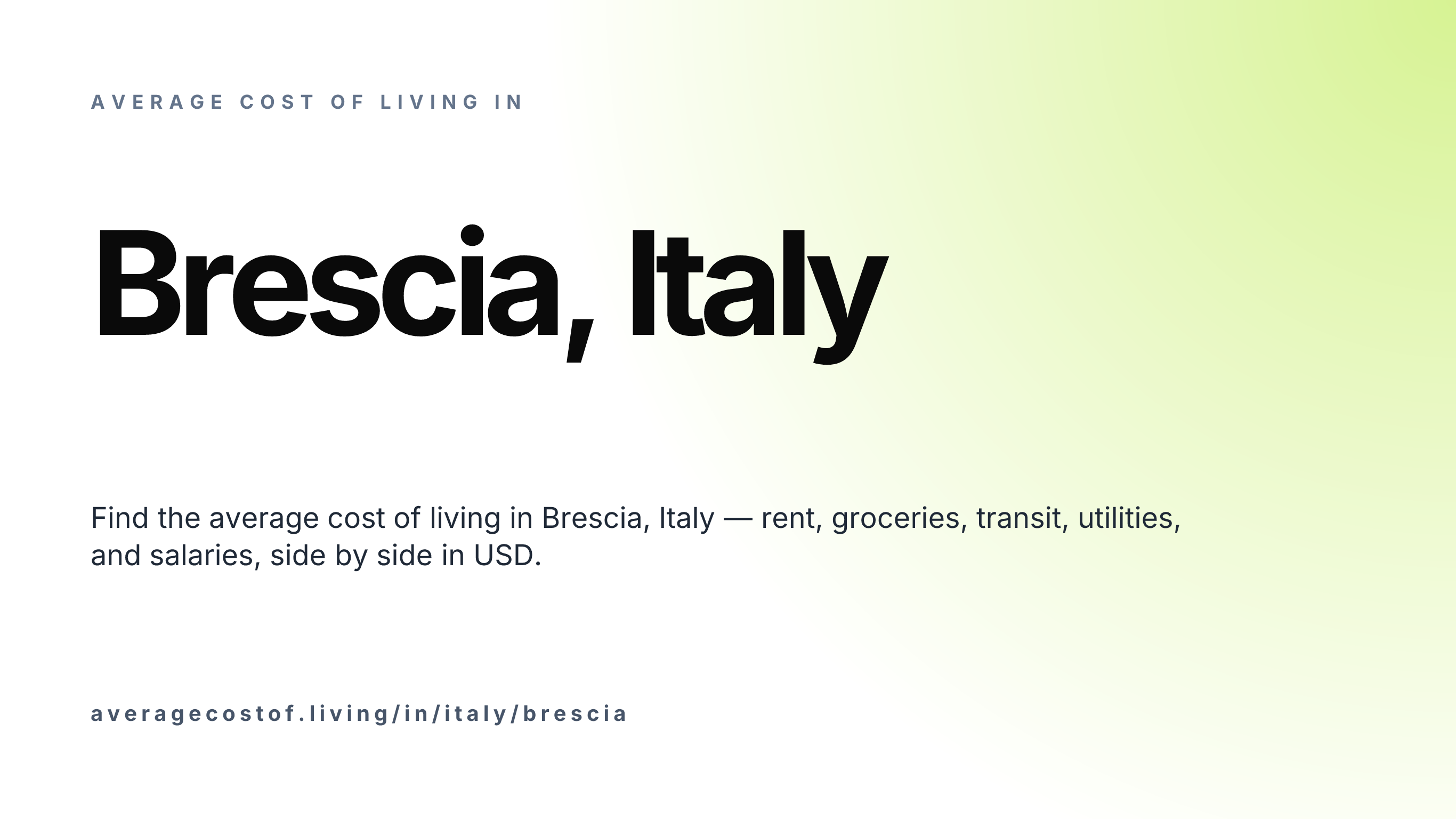 Cost of living in Brescia, Italy — monthly rent, food, transport, utilities, and salary breakdown in USD.