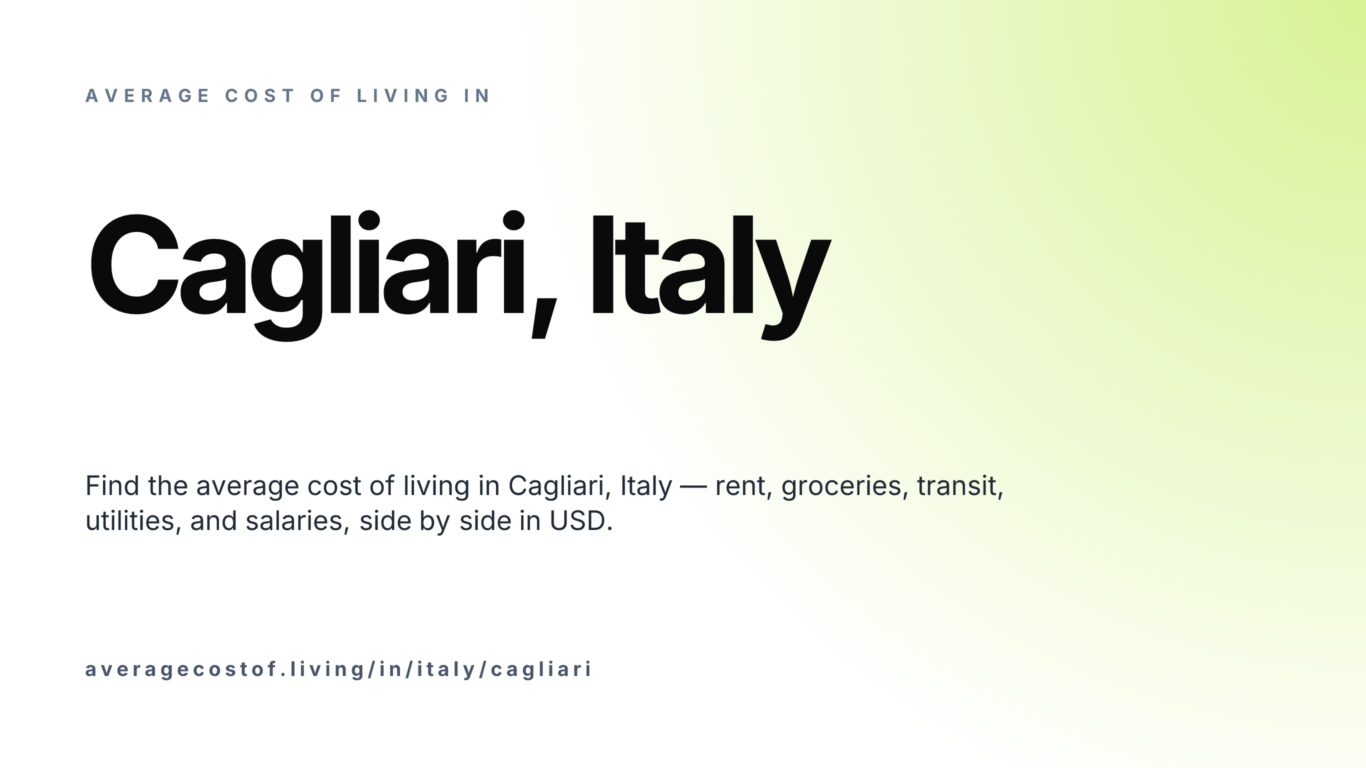Cost of living in Cagliari, Italy — monthly rent, food, transport, utilities, and salary breakdown in USD.