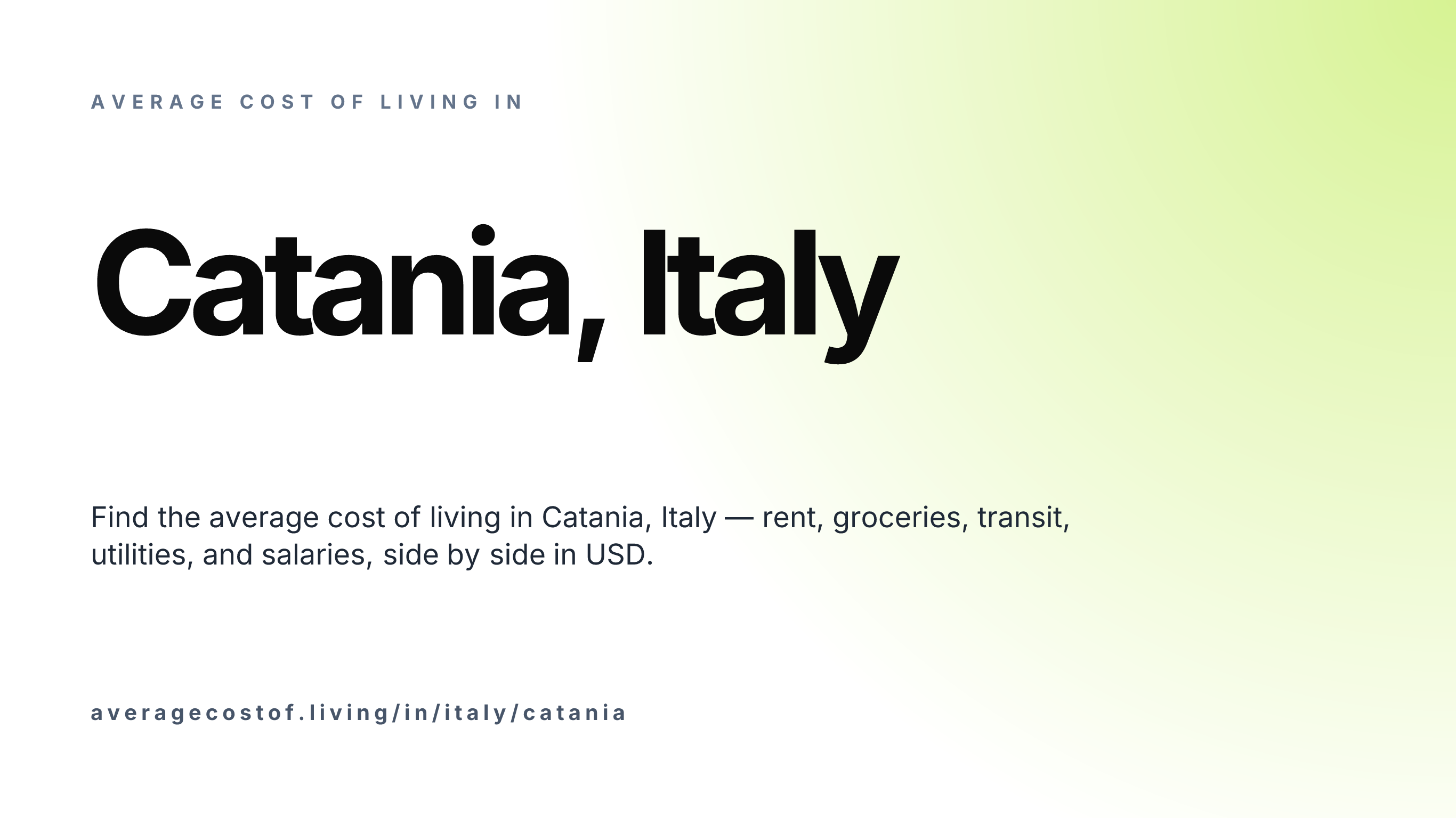 Cost of living in Catania, Italy — monthly rent, food, transport, utilities, and salary breakdown in USD.