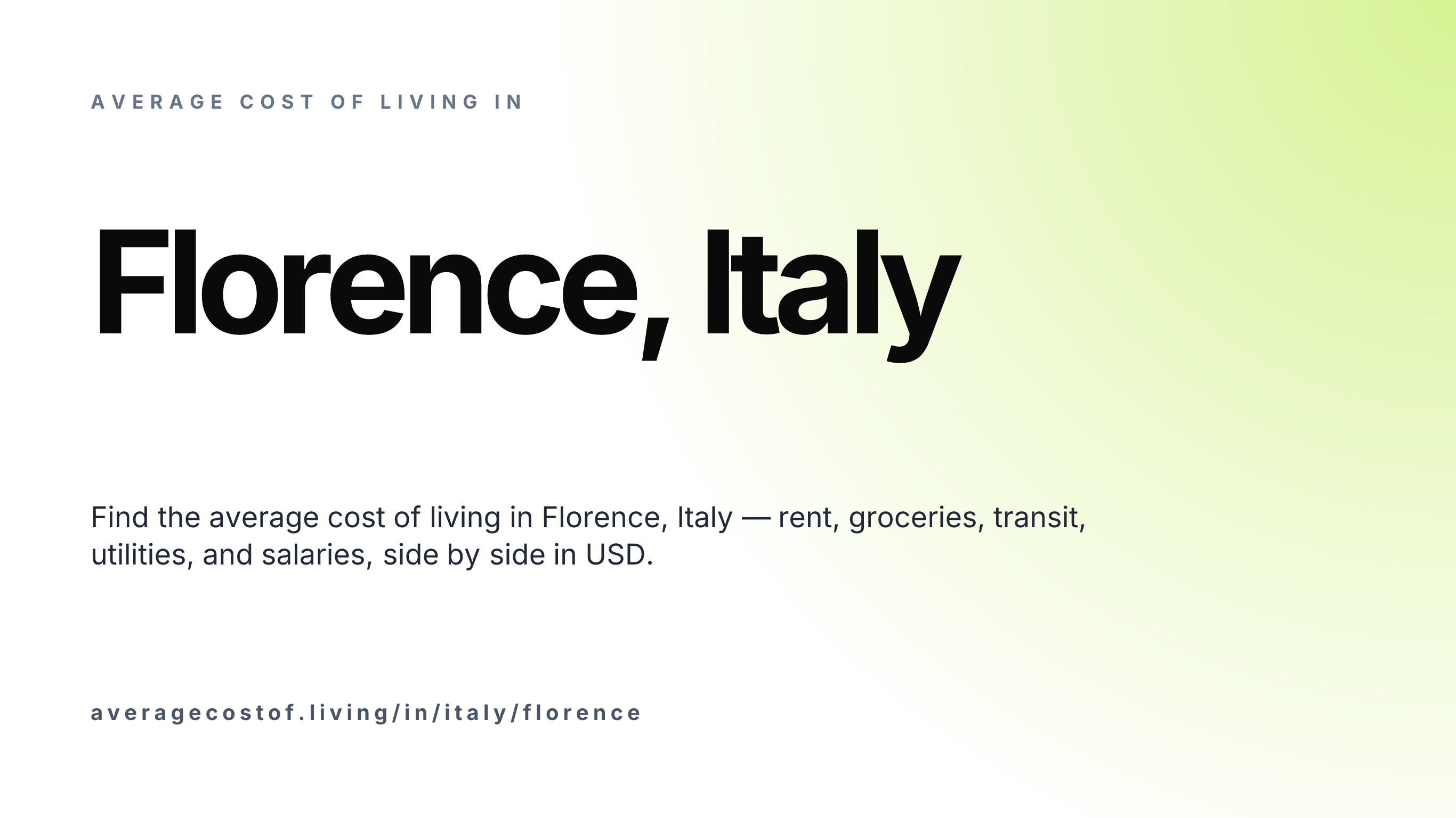 Cost of living in Florence, Italy — monthly rent, food, transport, utilities, and salary breakdown in USD.
