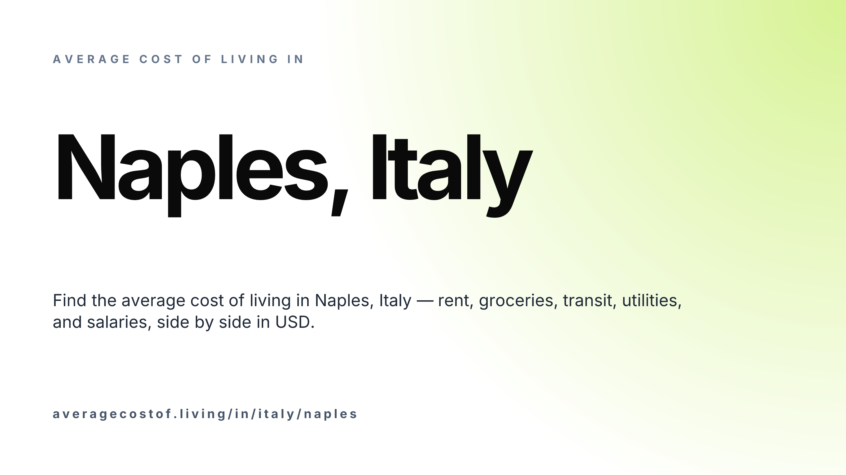 Cost of living in Naples, Italy — monthly rent, food, transport, utilities, and salary breakdown in USD.