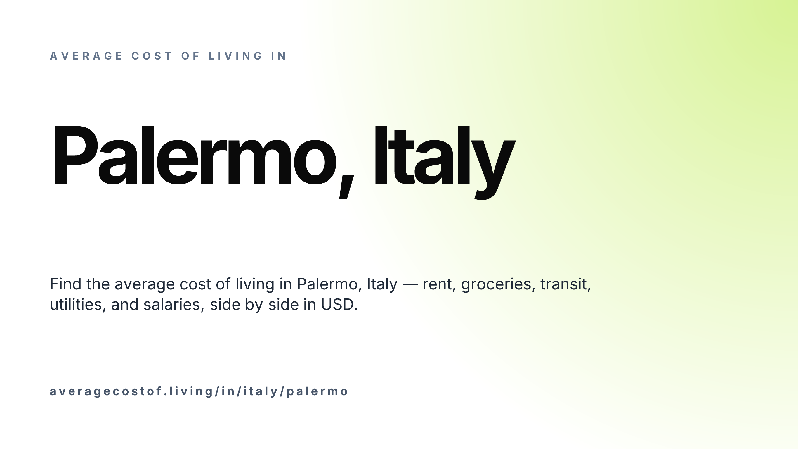 Cost of living in Palermo, Italy — monthly rent, food, transport, utilities, and salary breakdown in USD.
