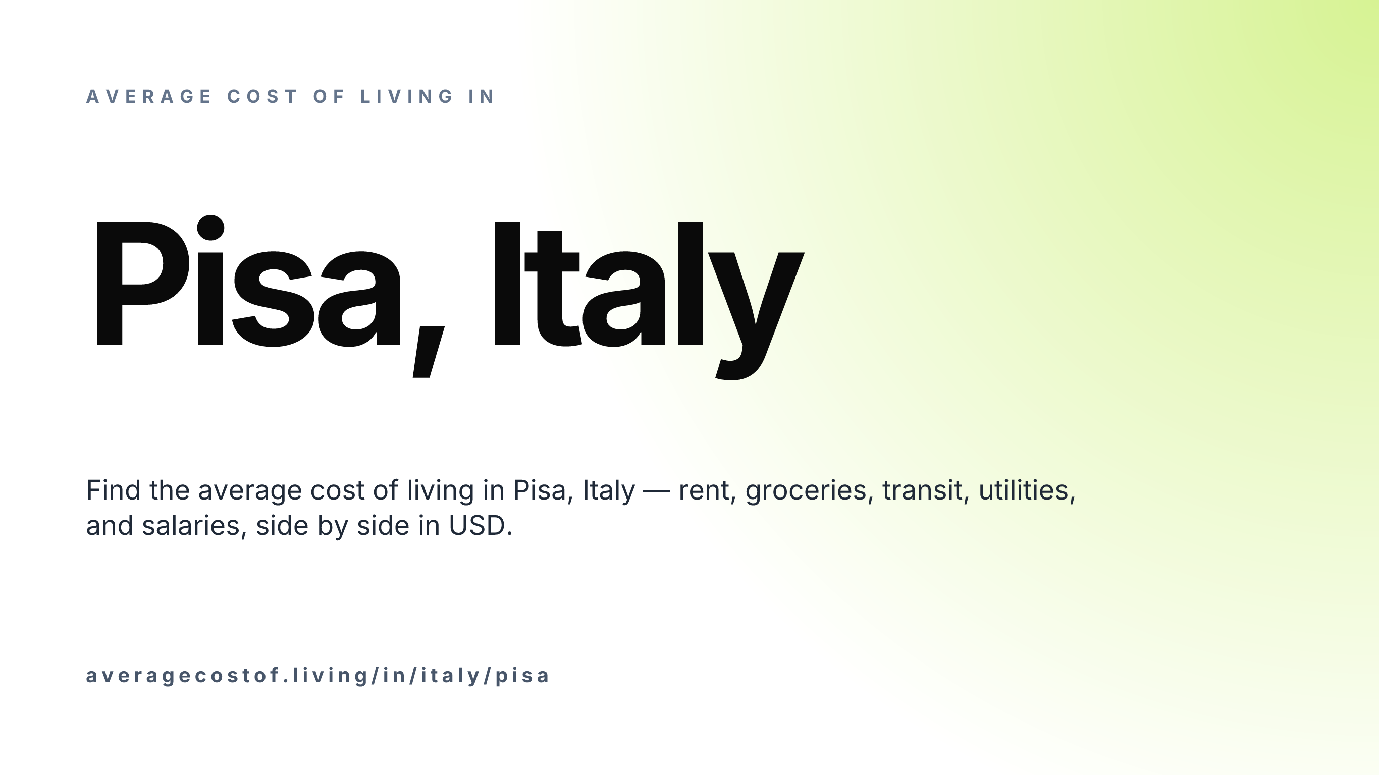 Cost of living in Pisa, Italy — monthly rent, food, transport, utilities, and salary breakdown in USD.