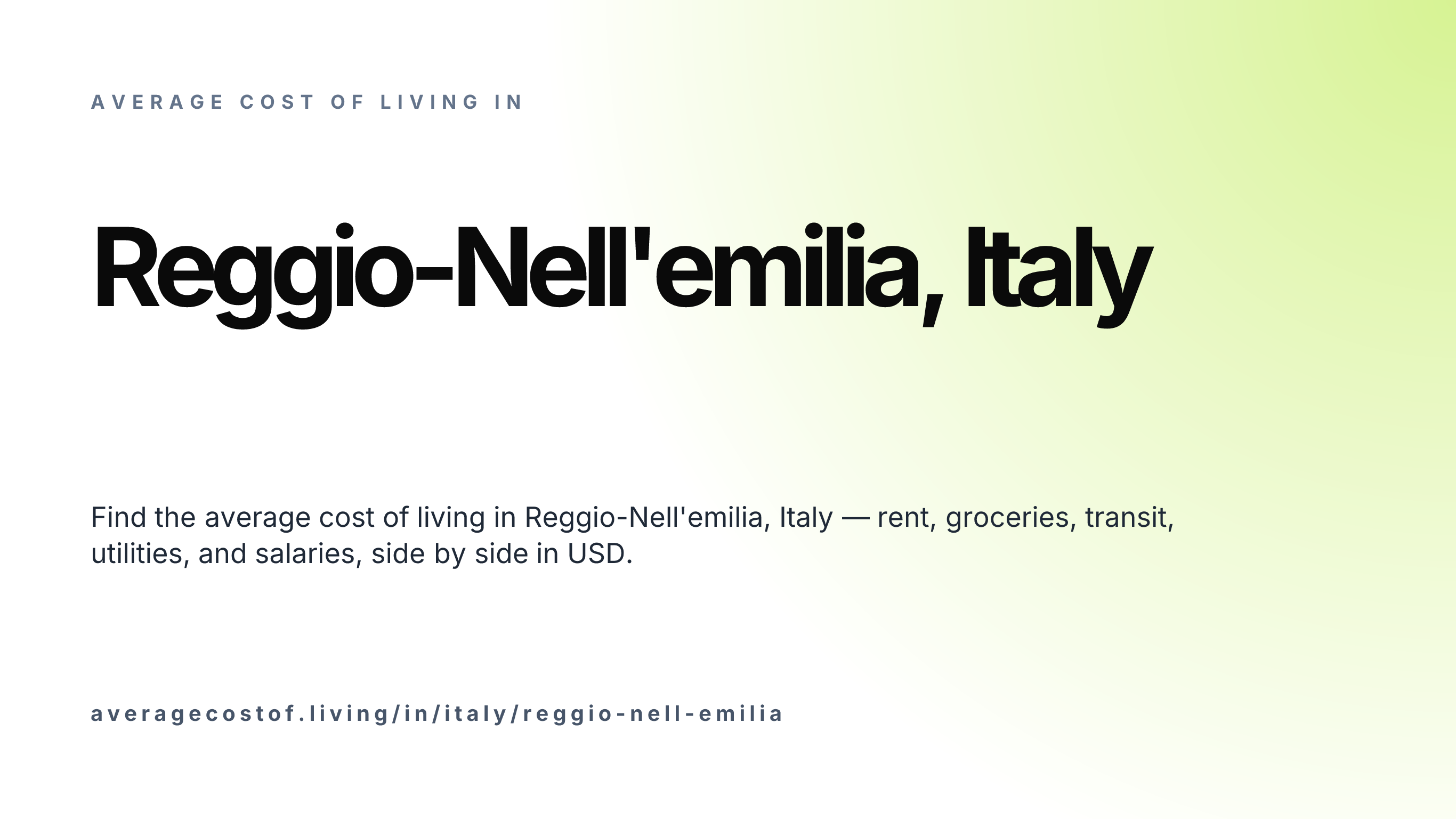 Cost of living in Reggio-Nell'emilia, Italy — monthly rent, food, transport, utilities, and salary breakdown in USD.