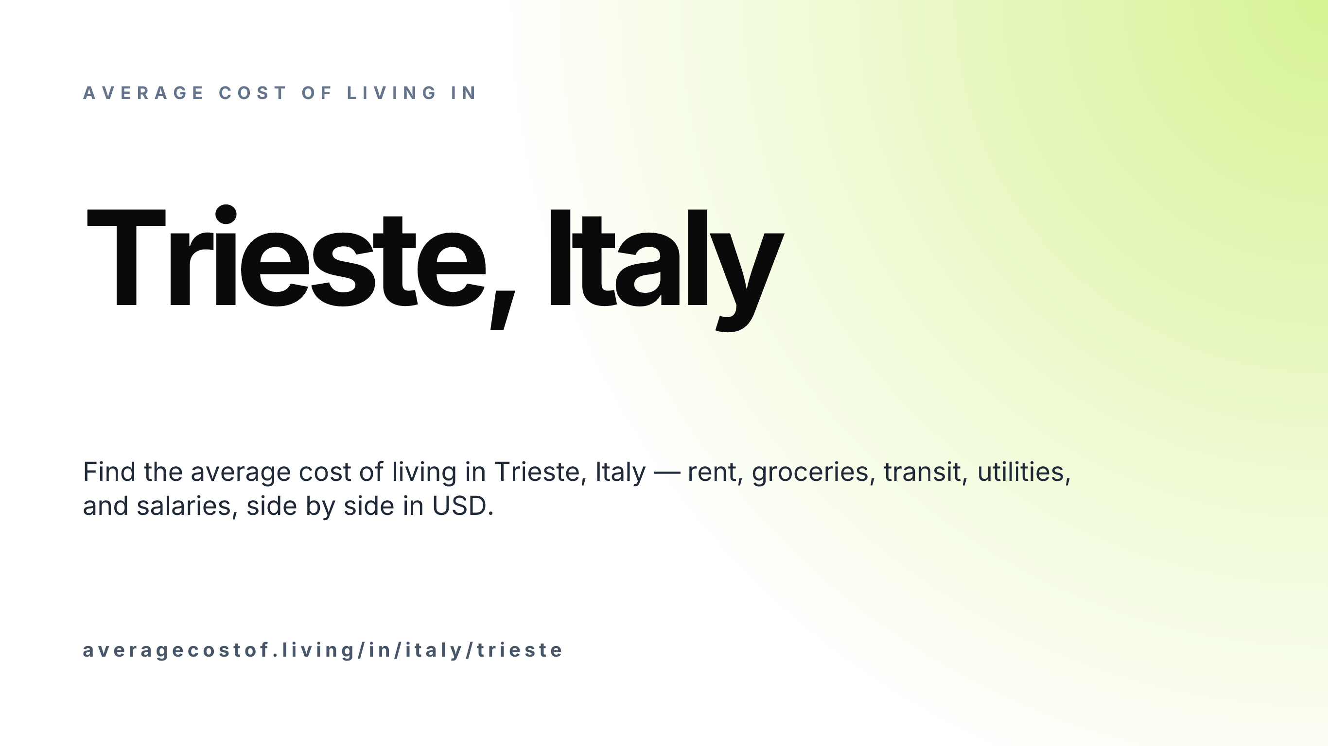 Cost of living in Trieste, Italy — monthly rent, food, transport, utilities, and salary breakdown in USD.