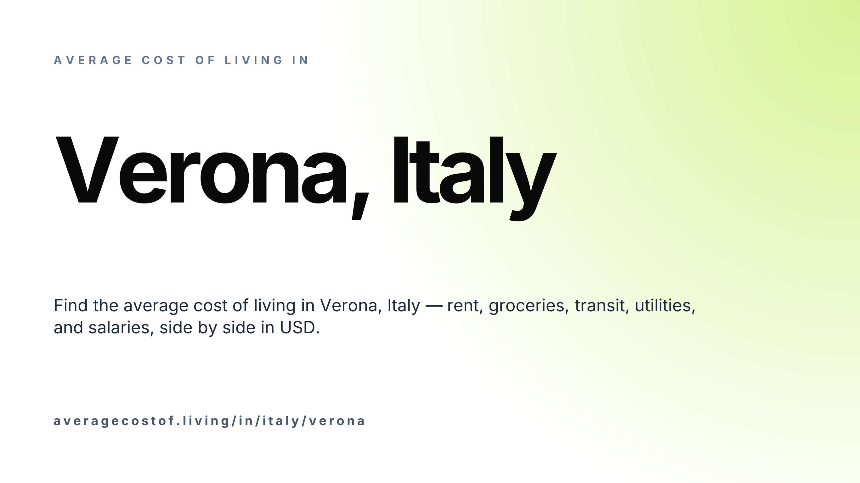 Cost of living in Verona, Italy — monthly rent, food, transport, utilities, and salary breakdown in USD.