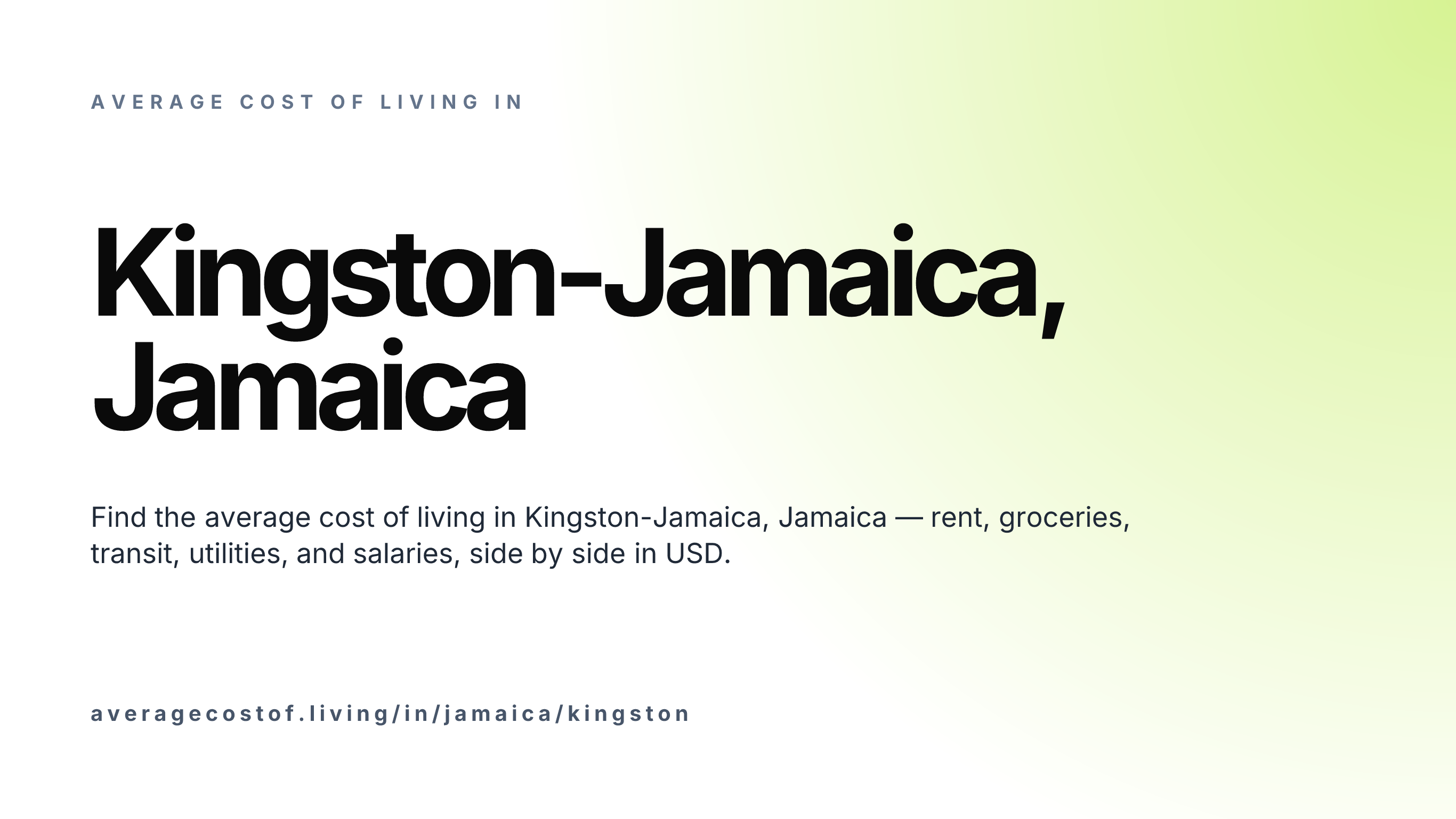 Cost of living in Kingston-Jamaica, Jamaica — monthly rent, food, transport, utilities, and salary breakdown in USD.