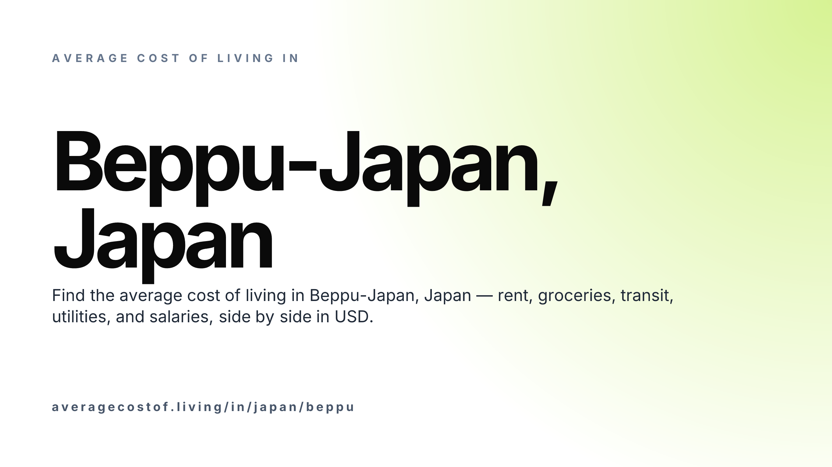 Cost of living in Beppu-Japan, Japan — monthly rent, food, transport, utilities, and salary breakdown in USD.